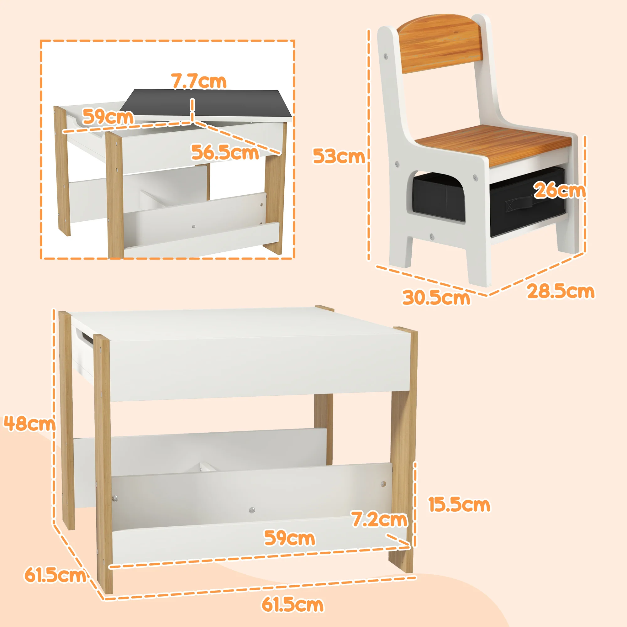 HOMCOM 3-Piece Kids Table and Chair Set for Nursery, Playroom, Classroom - Image 5