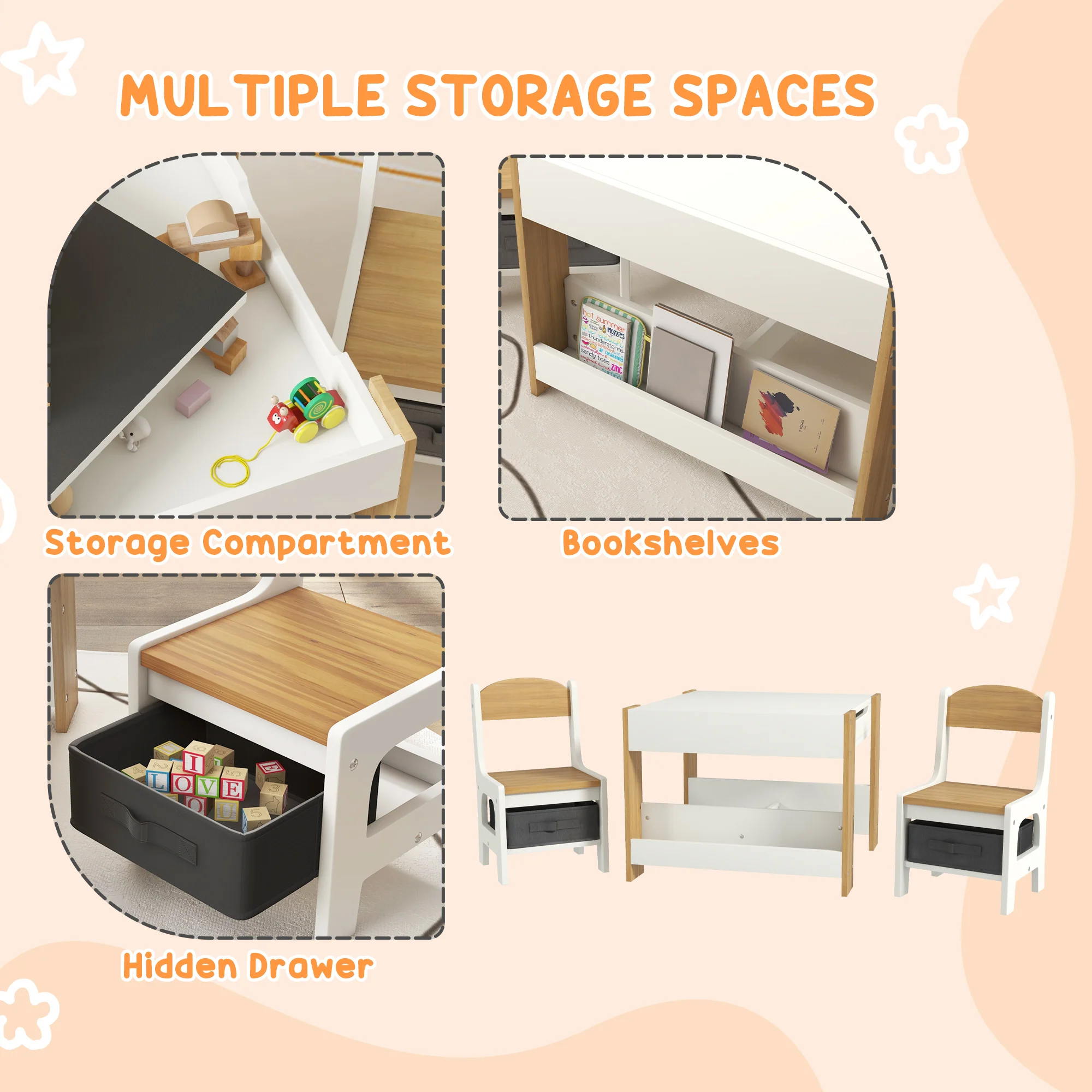 HOMCOM 3-Piece Kids Table and Chair Set for Nursery, Playroom, Classroom - Image 6