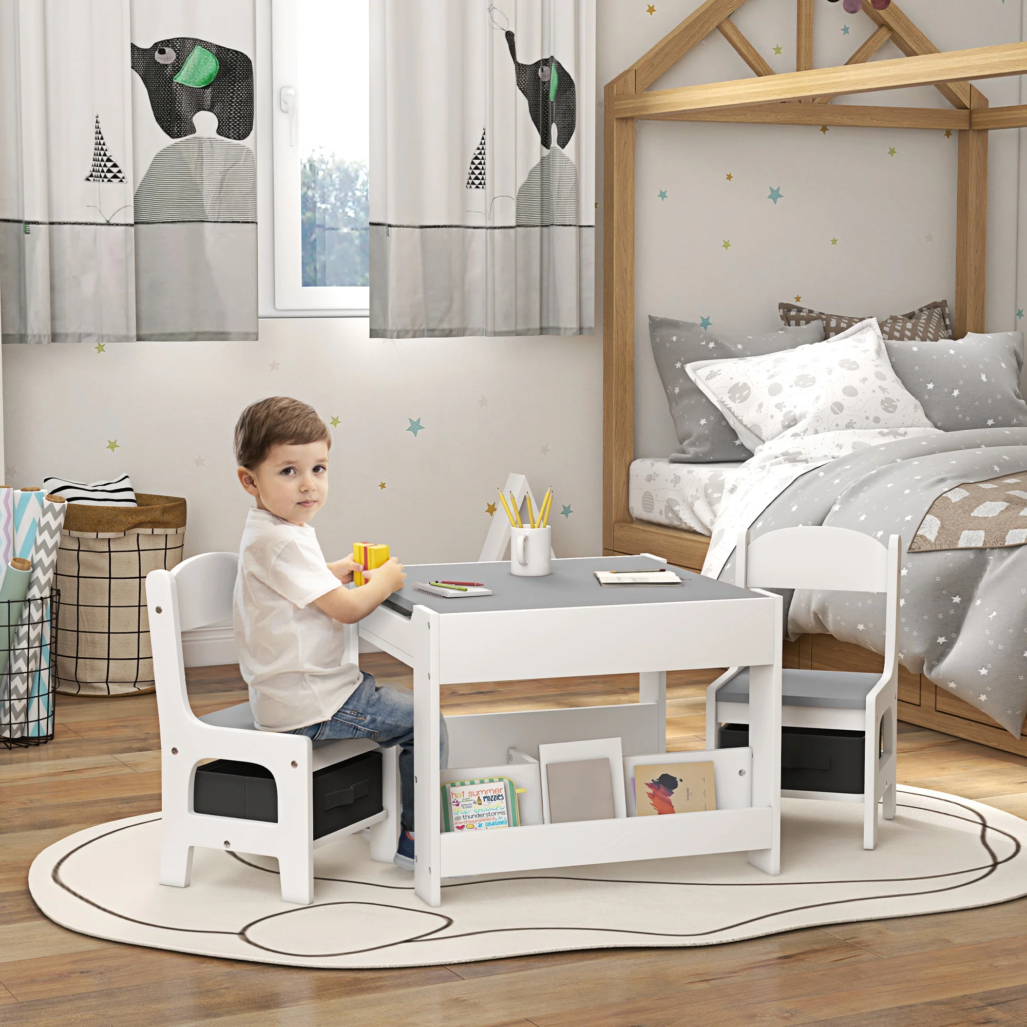 HOMCOM 3-Piece Kids Table and Chair Set for Nursery, Playroom, Classroom - Image 2