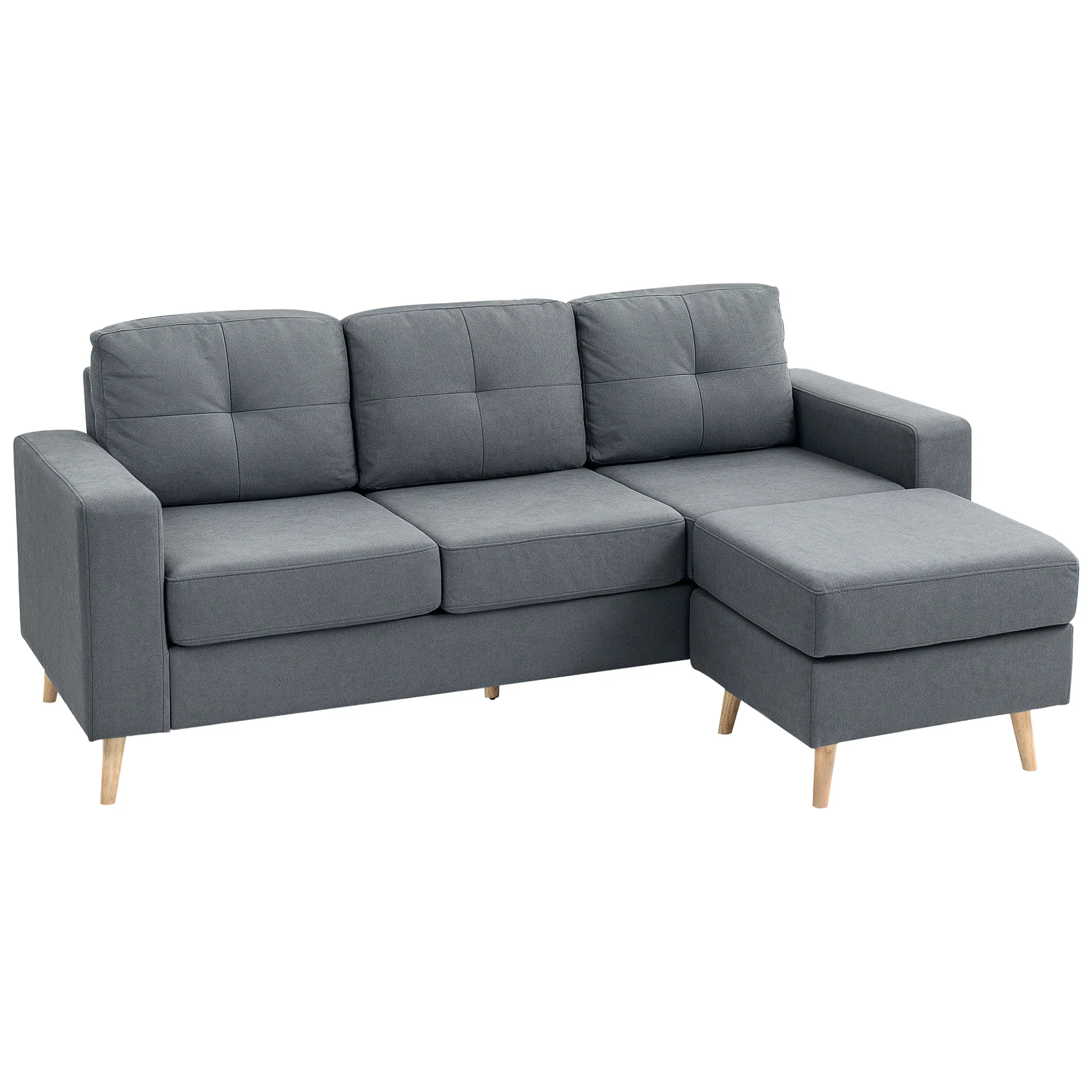 HOMCOM 3-Seater L-Shaped Linen Sofa w/ Sponge Seat Back Cushions, Dark Grey