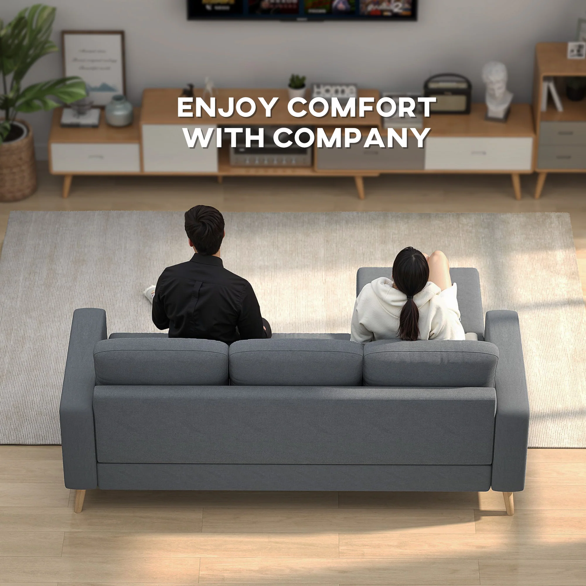 HOMCOM 3-Seater L-Shaped Linen Sofa w/ Sponge Seat Back Cushions, Dark Grey - Image 7