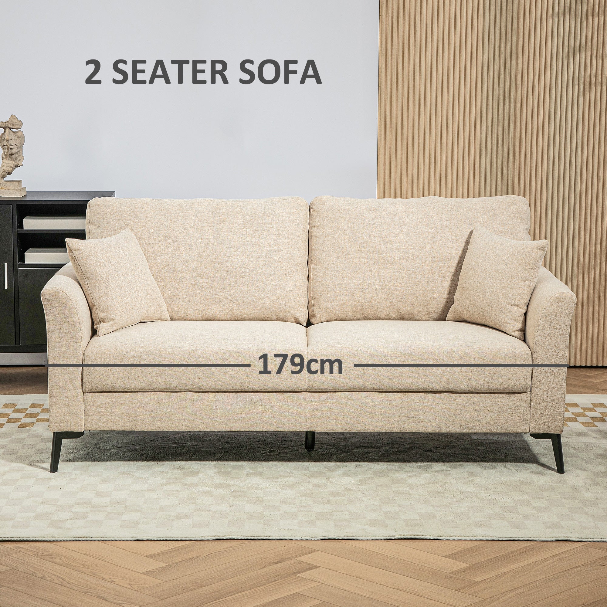 HOMCOM 3 Seater Sofa, Linen Fabric Sofa for Living Room, Beige - Image 3