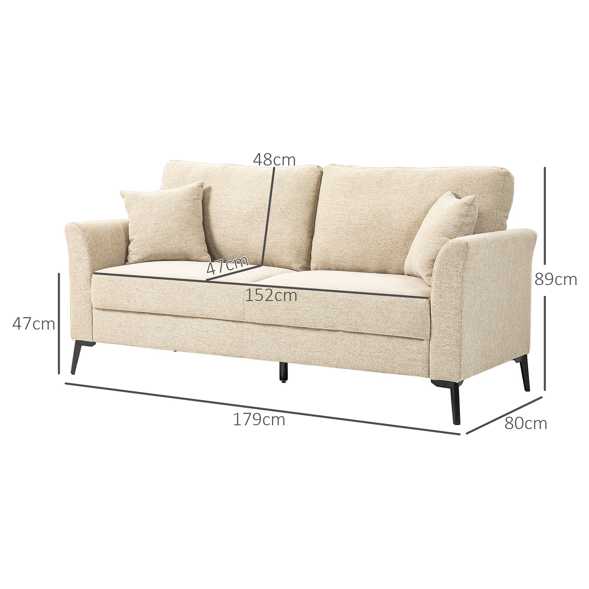 HOMCOM 3 Seater Sofa, Linen Fabric Sofa for Living Room, Beige - Image 5