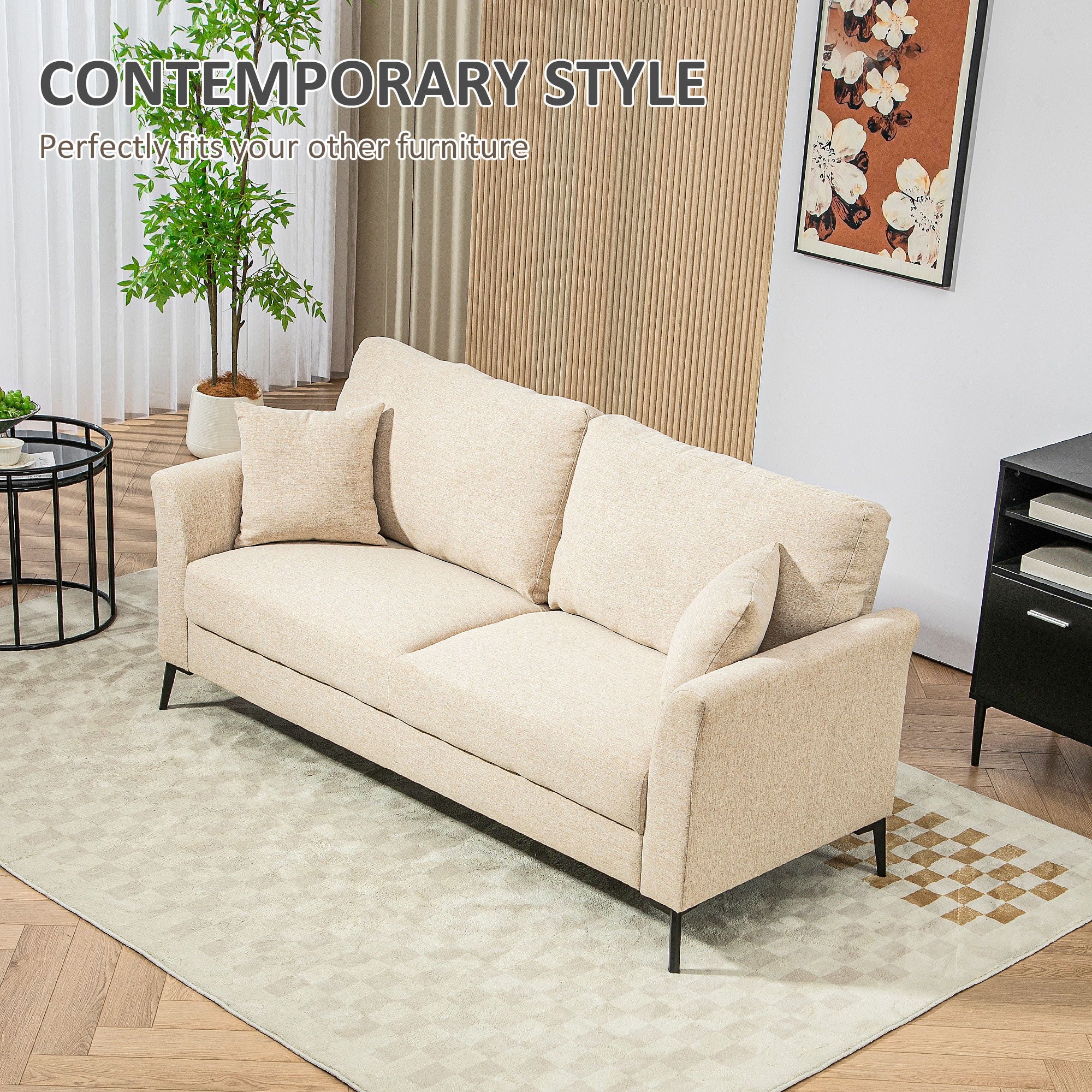HOMCOM 3 Seater Sofa, Linen Fabric Sofa for Living Room, Beige - Image 6