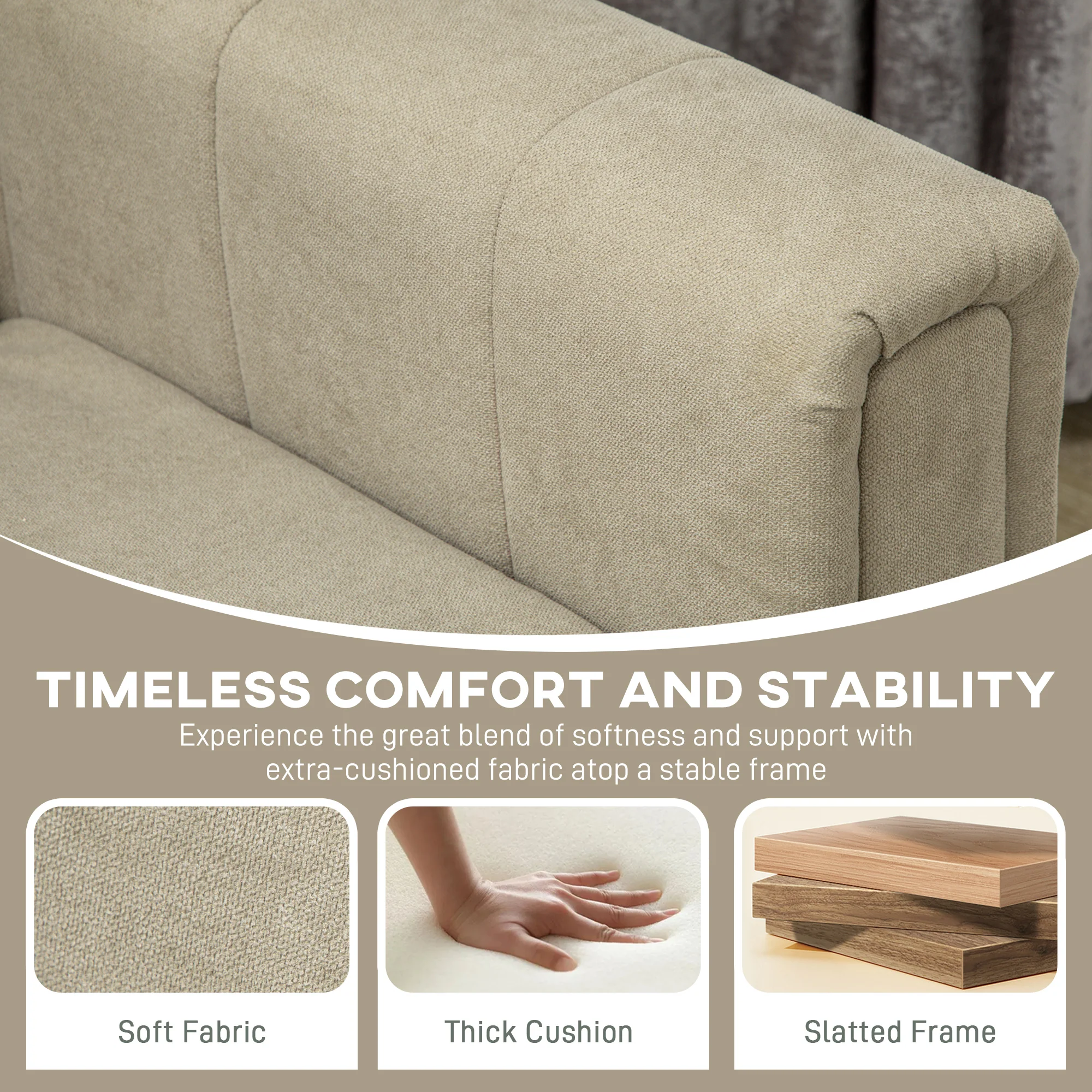 HOMCOM 3 Seater Sofa, Modern Fabric Couch with Channel Tufted - Image 15