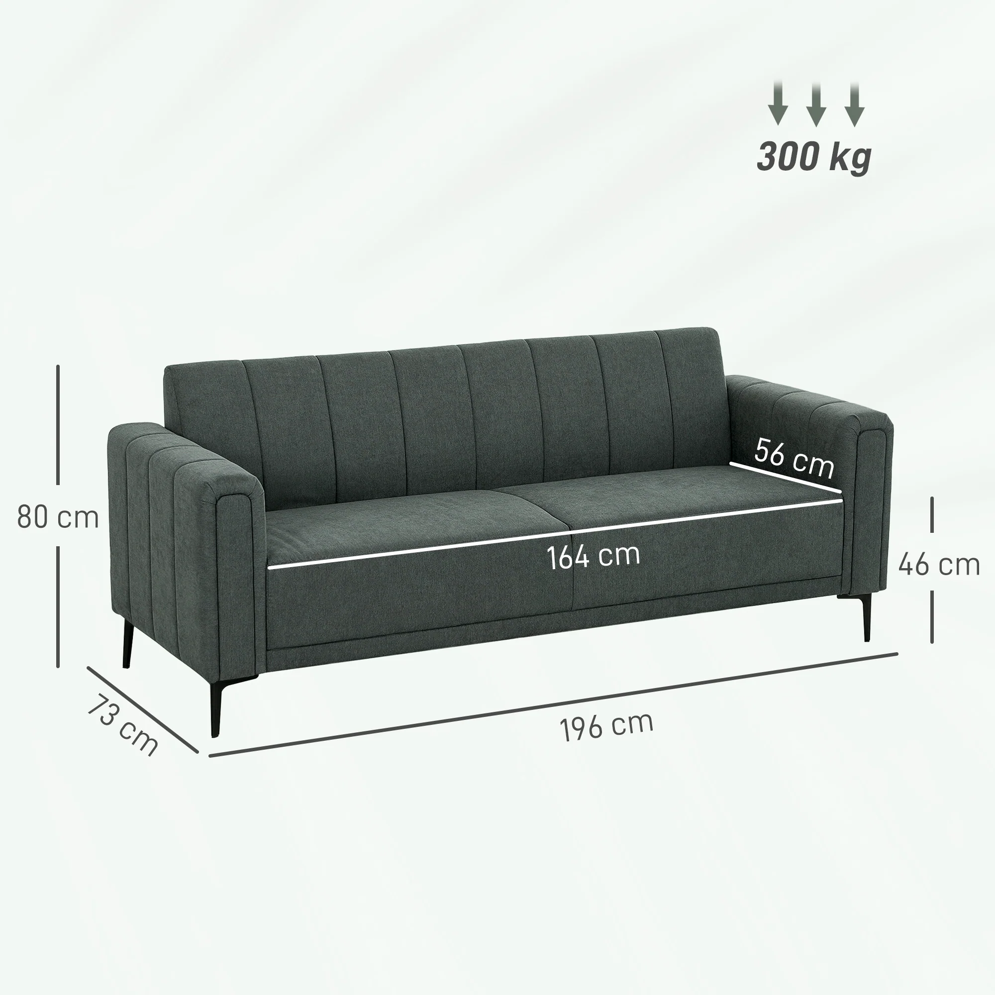 HOMCOM 3 Seater Sofa, Modern Fabric Couch with Channel Tufted - Image 5