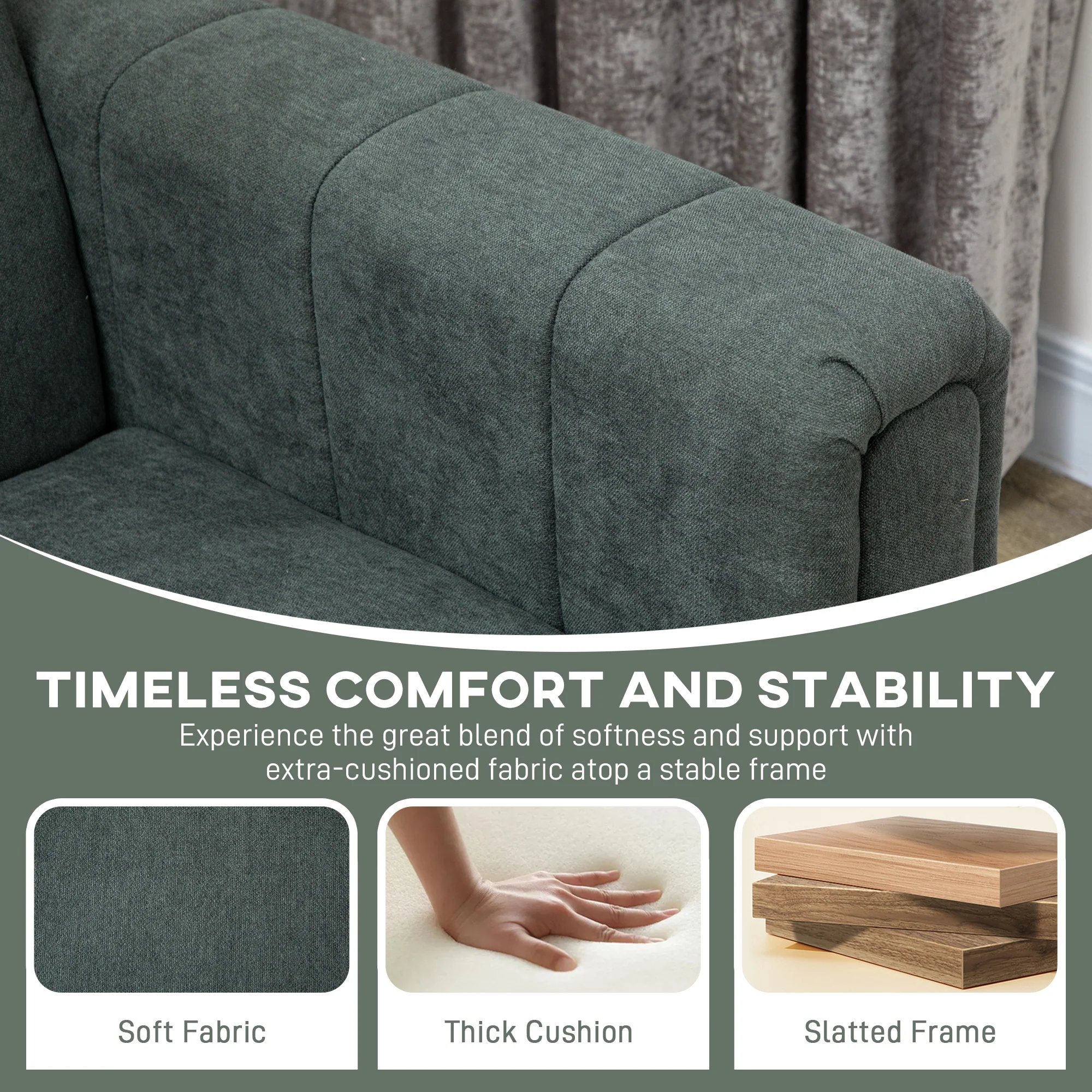 HOMCOM 3 Seater Sofa, Modern Fabric Couch with Channel Tufted - Image 6