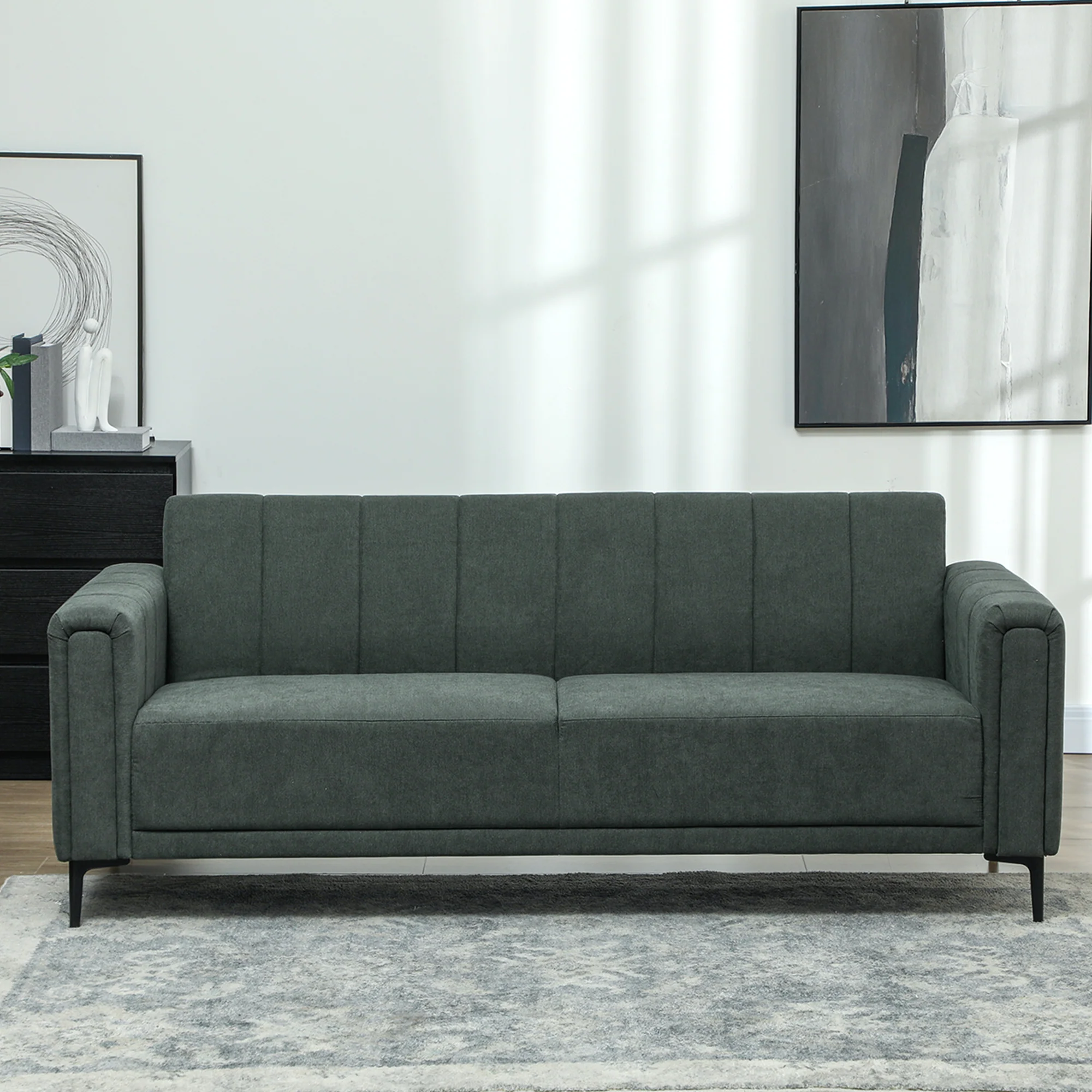 HOMCOM 3 Seater Sofa, Modern Fabric Couch with Channel Tufted - Image 7