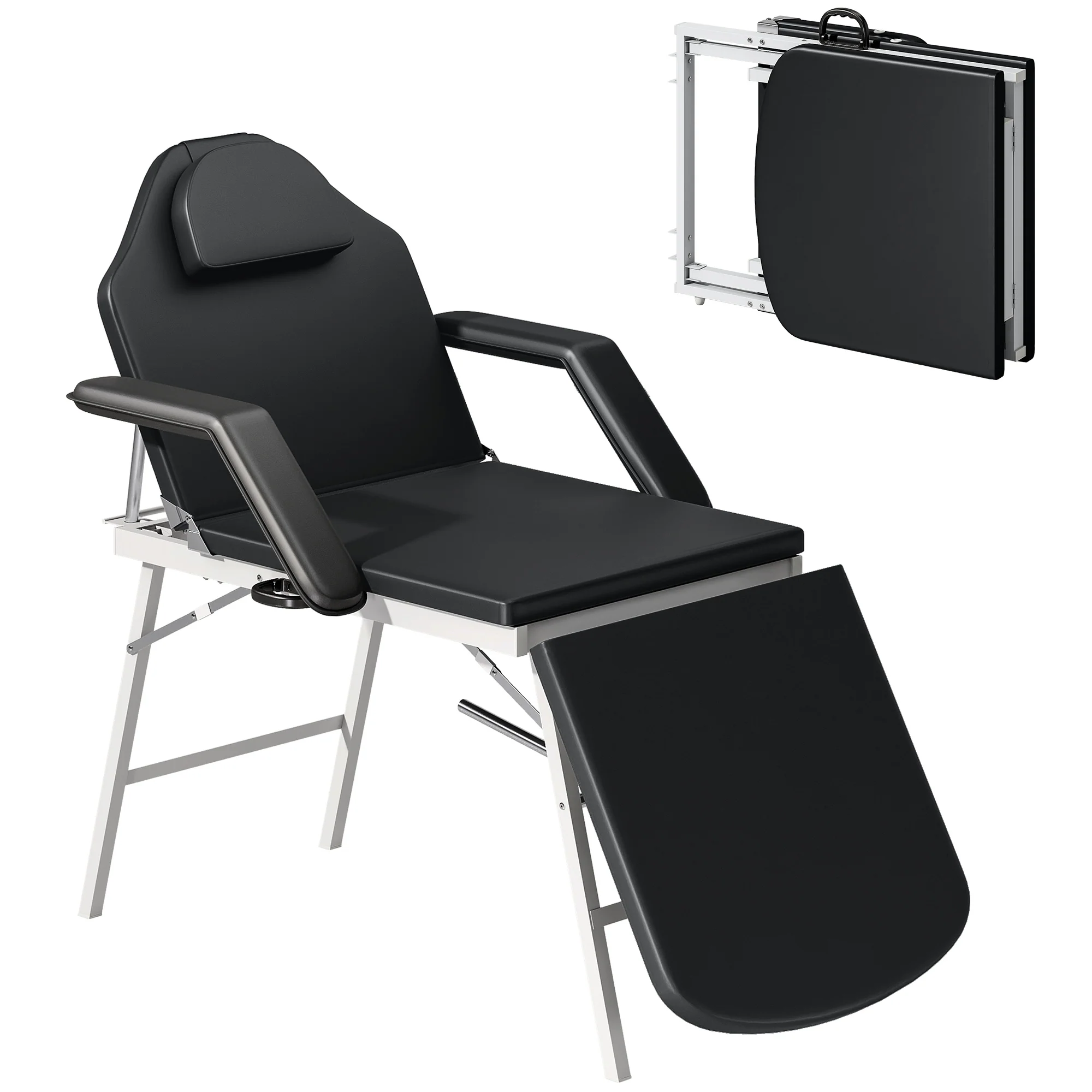 HOMCOM 3 Section Adjustable Massage Table, Beauty Bed For Spa, Lash,