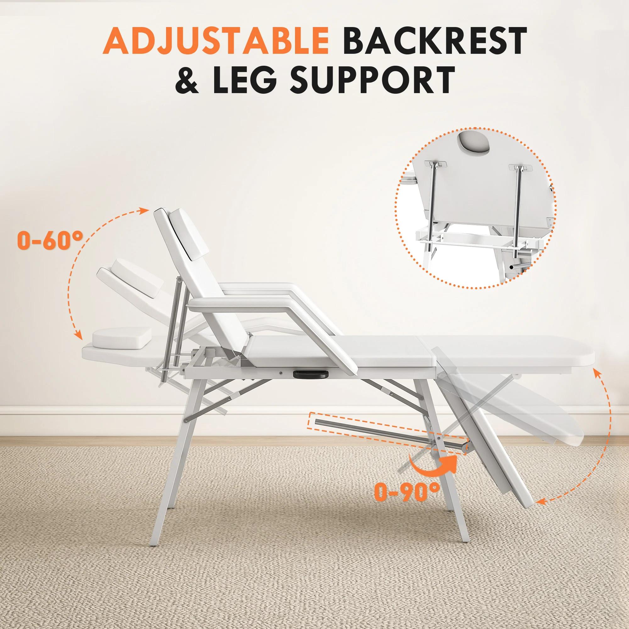 HOMCOM 3 Section Adjustable Massage Table, Beauty Bed For Spa, Lash, - Image 13