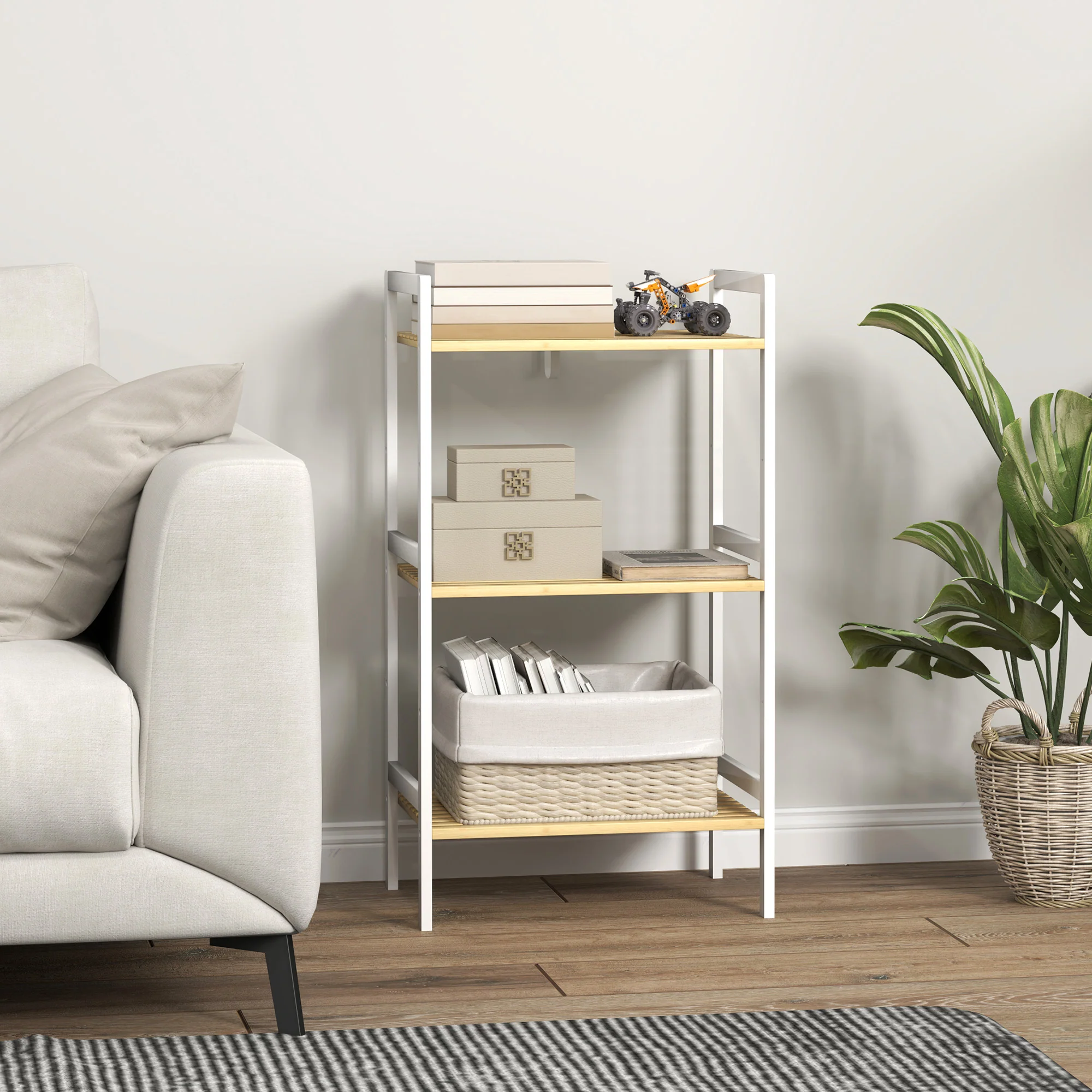 HOMCOM 3-Tier Bamboo Bathroom Storage Shelf with Adjustable Rack, Natural - Image 17