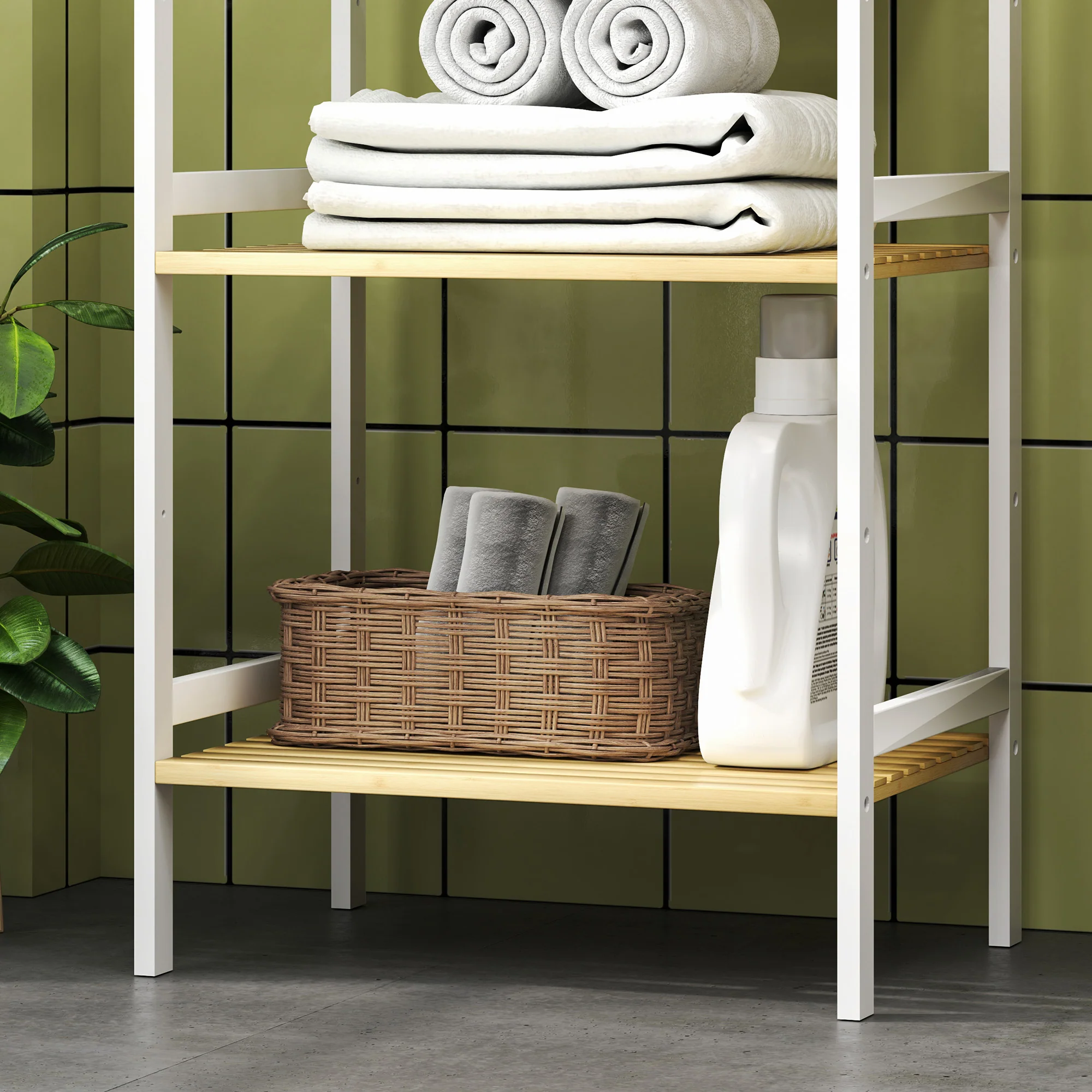 HOMCOM 3-Tier Bamboo Bathroom Storage Shelf with Adjustable Rack, Natural - Image 18