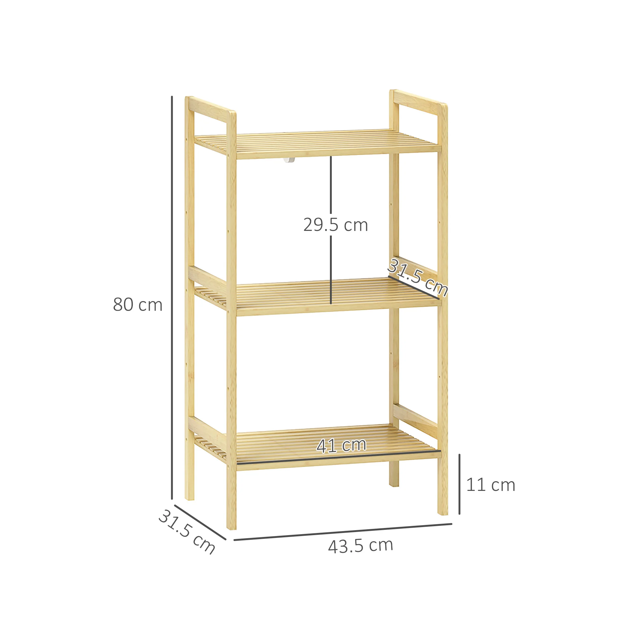 HOMCOM 3-Tier Bamboo Bathroom Storage Shelf with Adjustable Rack, Natural - Image 5