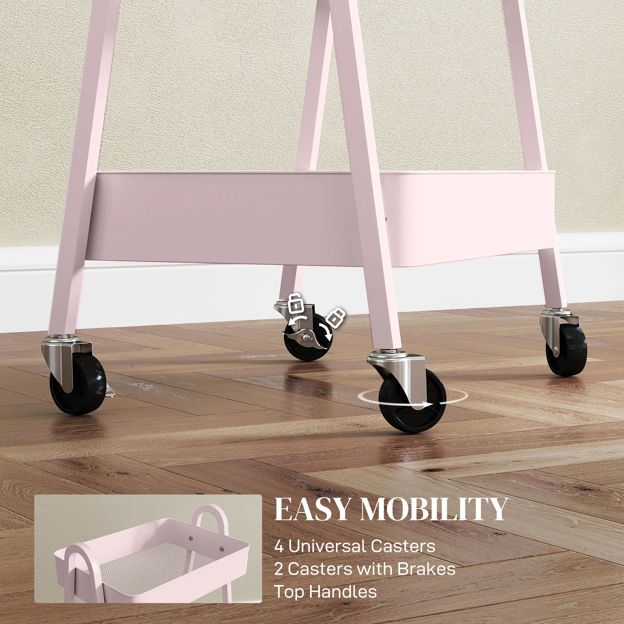 HOMCOM 3-Tier Rolling Utility Cart Kitchen Storage Trolley On Wheels - Image 13