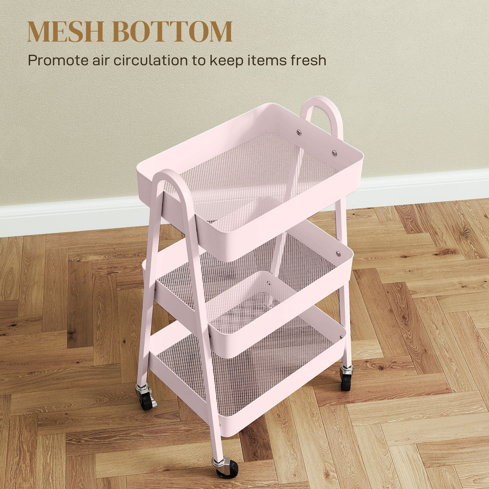 HOMCOM 3-Tier Rolling Utility Cart Kitchen Storage Trolley On Wheels - Image 15
