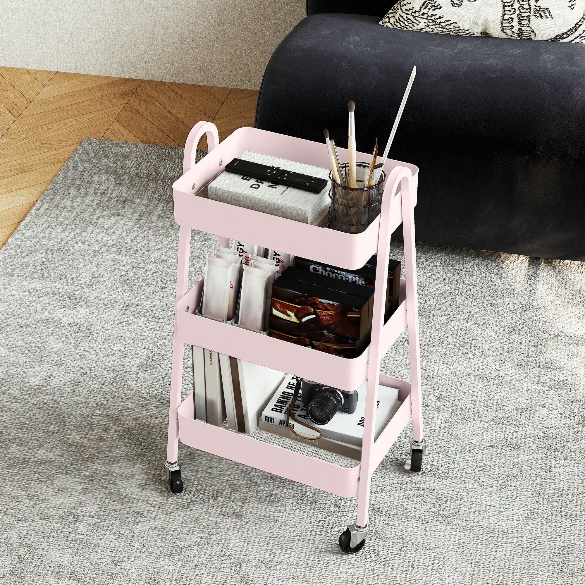 HOMCOM 3-Tier Rolling Utility Cart Kitchen Storage Trolley On Wheels - Image 16