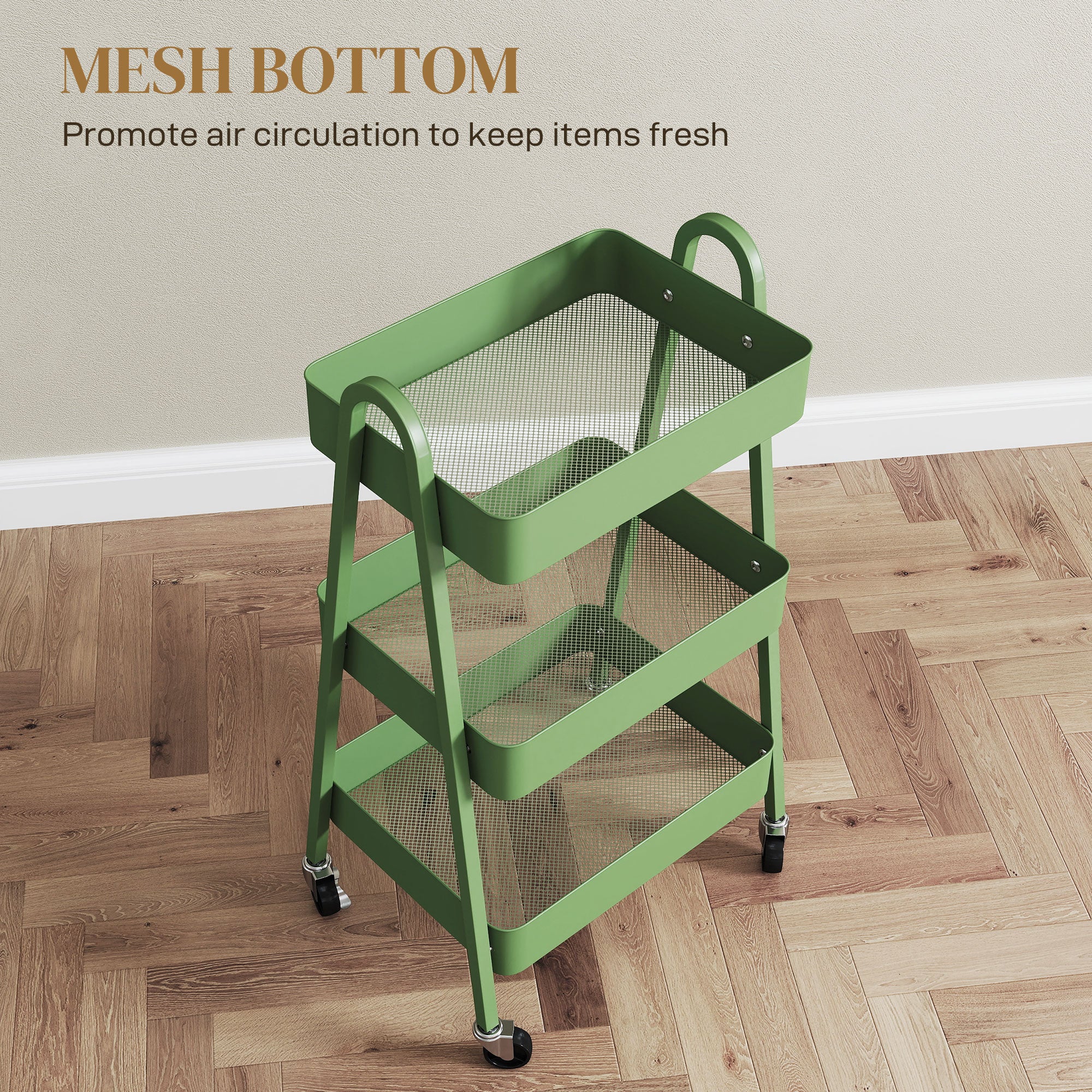 HOMCOM 3-Tier Rolling Utility Cart Kitchen Storage Trolley On Wheels - Image 6