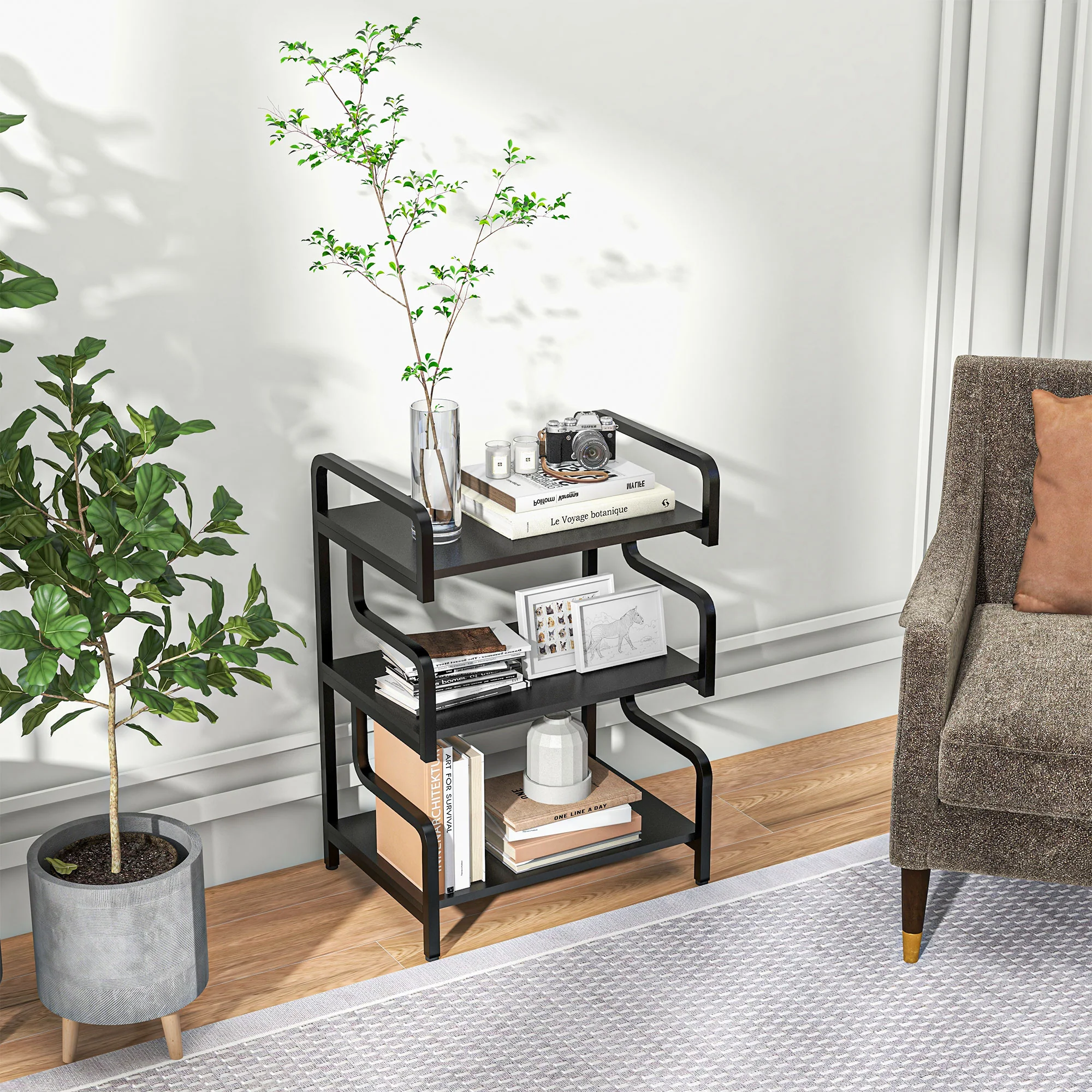 HOMCOM 3-Tier Storage Shelf, Metal Shelves For Storage For Home Office, White - Image 16