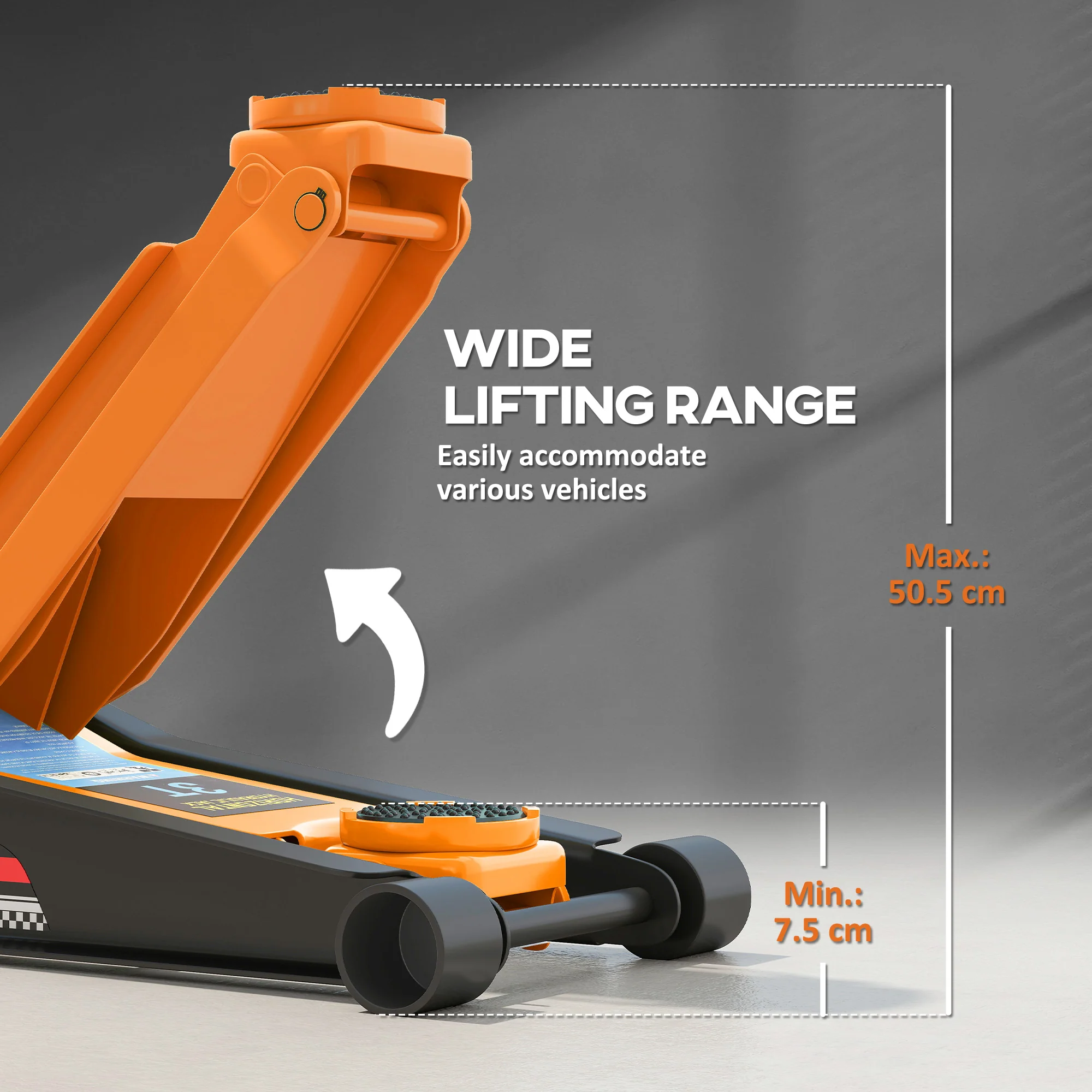 HOMCOM 3 Ton Low Profile Floor Jack, 7.5-50.5 cm Hydraulic Car Trolley Jack - Image 3
