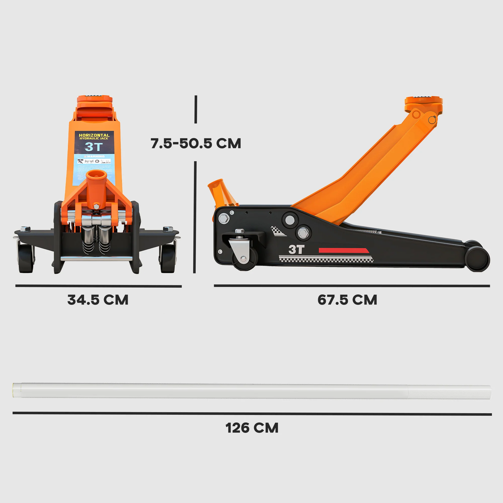 HOMCOM 3 Ton Low Profile Floor Jack, 7.5-50.5 cm Hydraulic Car Trolley Jack - Image 5