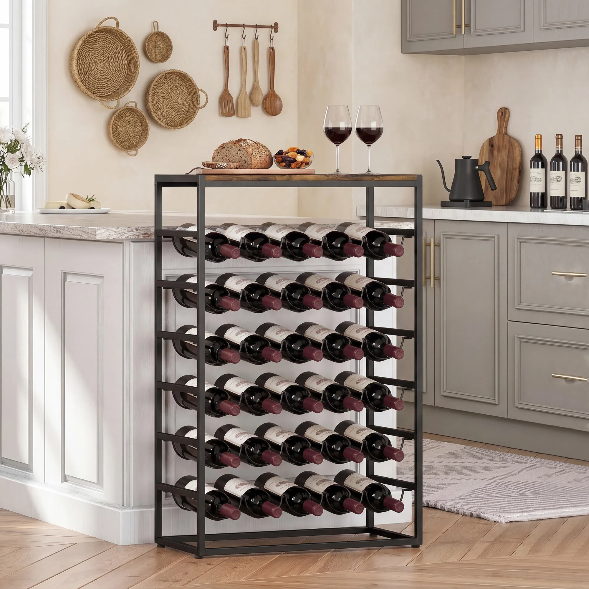 HOMCOM 30 Bottles Wine Rack, 6 Tier Wine Storage Holder, Rustic Brown - Image 2