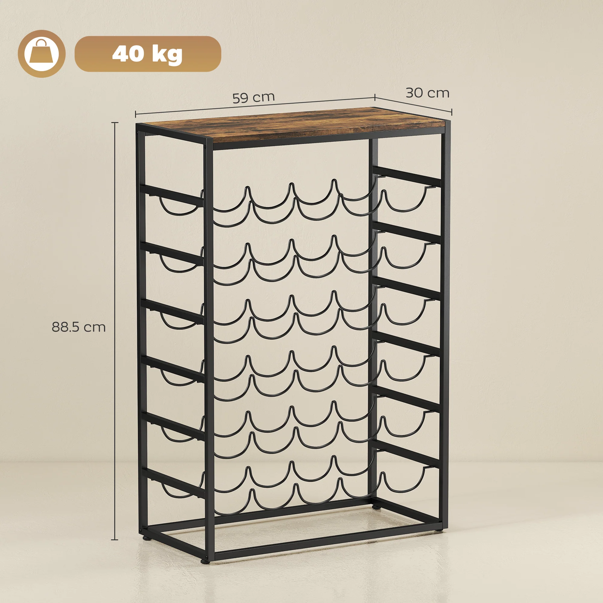 HOMCOM 30 Bottles Wine Rack, 6 Tier Wine Storage Holder, Rustic Brown - Image 5