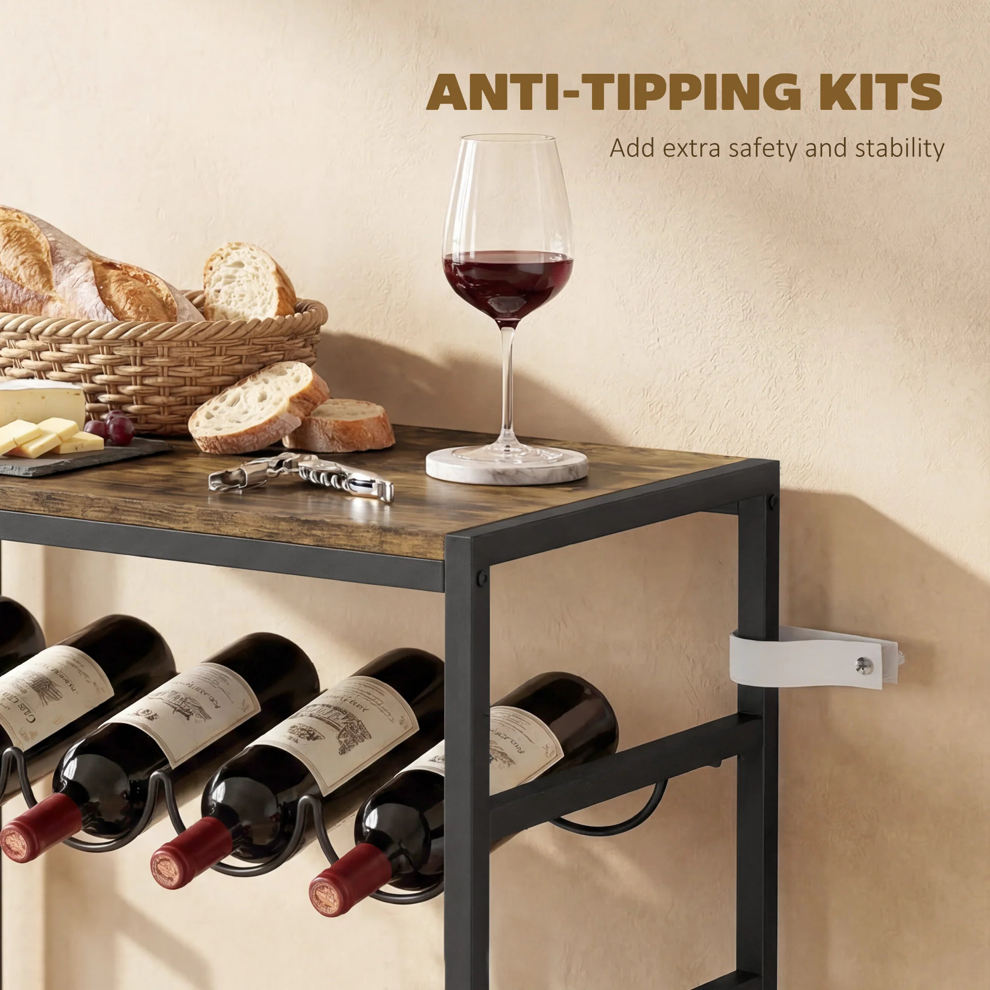 HOMCOM 30 Bottles Wine Rack, 6 Tier Wine Storage Holder, Rustic Brown - Image 7