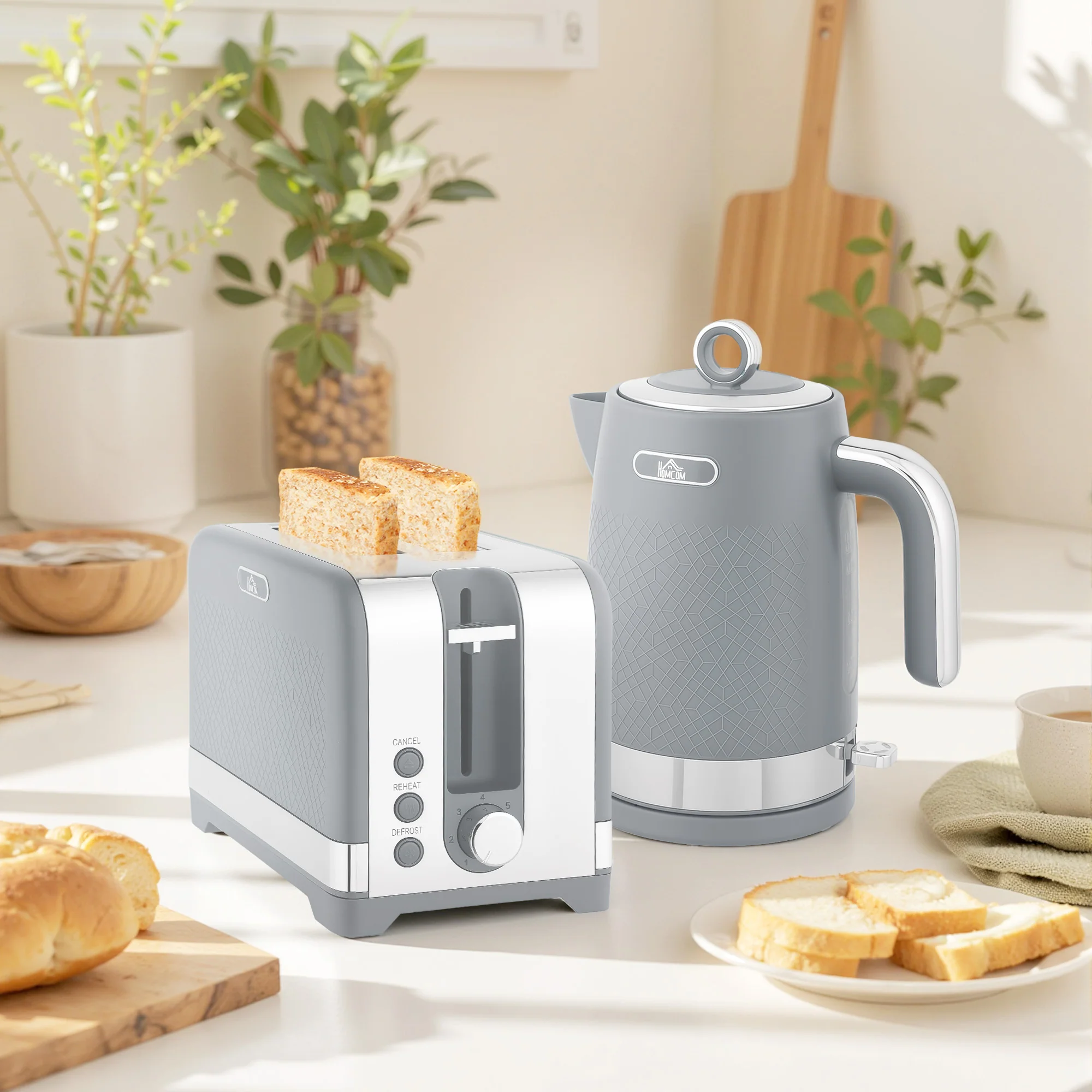 HOMCOM 3000W Rapid Boil Kettle And Toaster Set With Otter Thermostat, Grey - Image 2