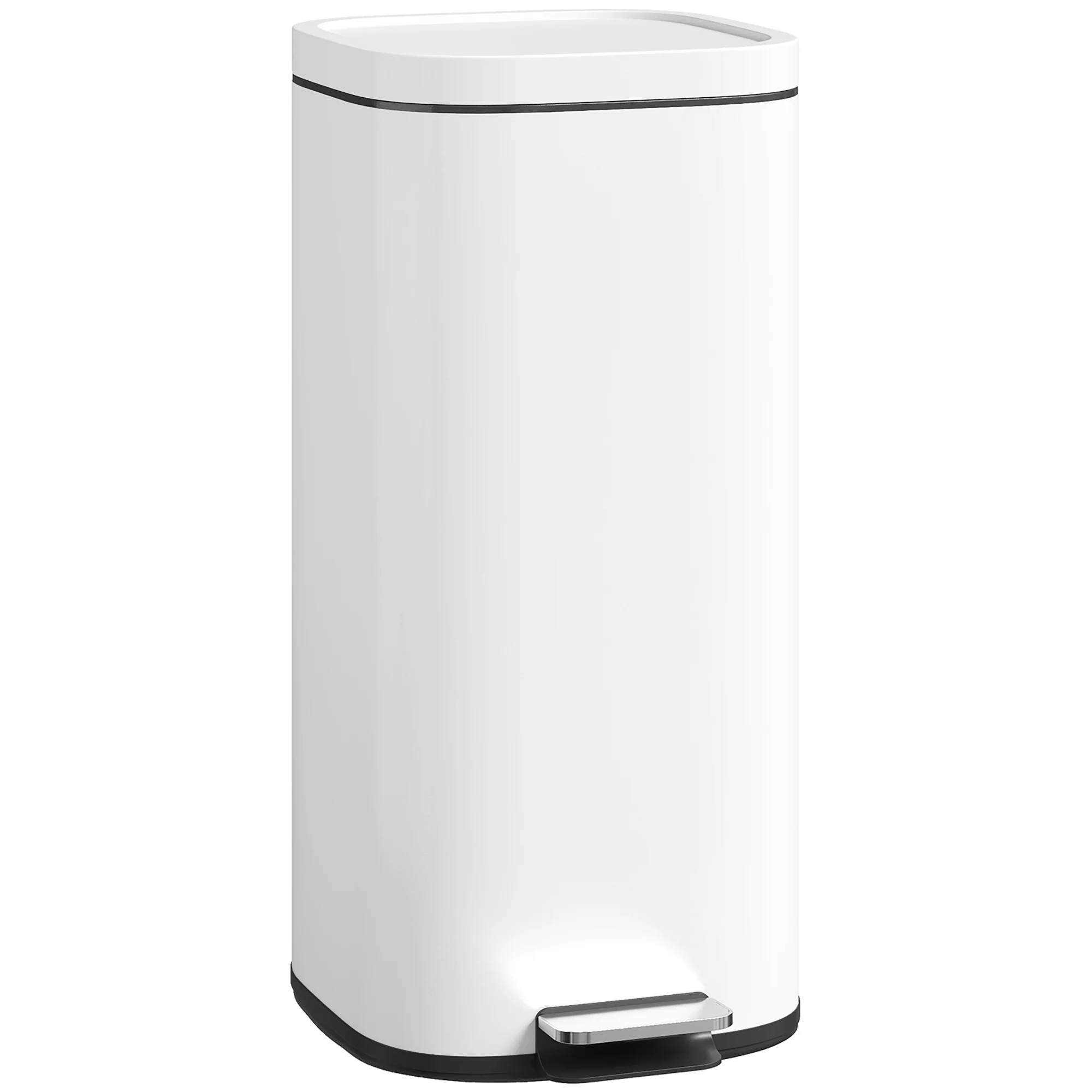 HOMCOM 30L Kitchen Bin, Pedal Bin with Lid, Removable Inner Bucket, White