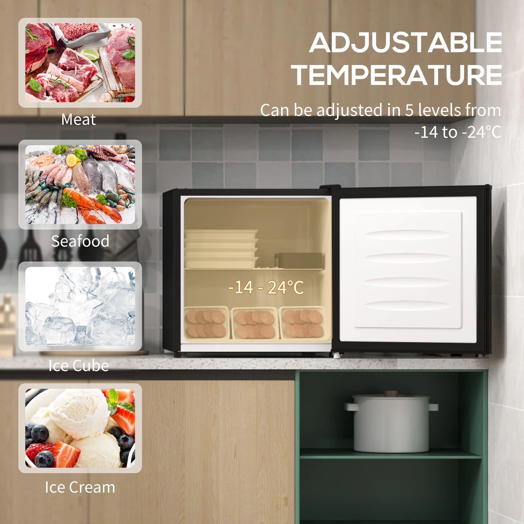 HOMCOM 35L Tabletop Freezer With Adjustable Temperature Wire Shelf - Image 12