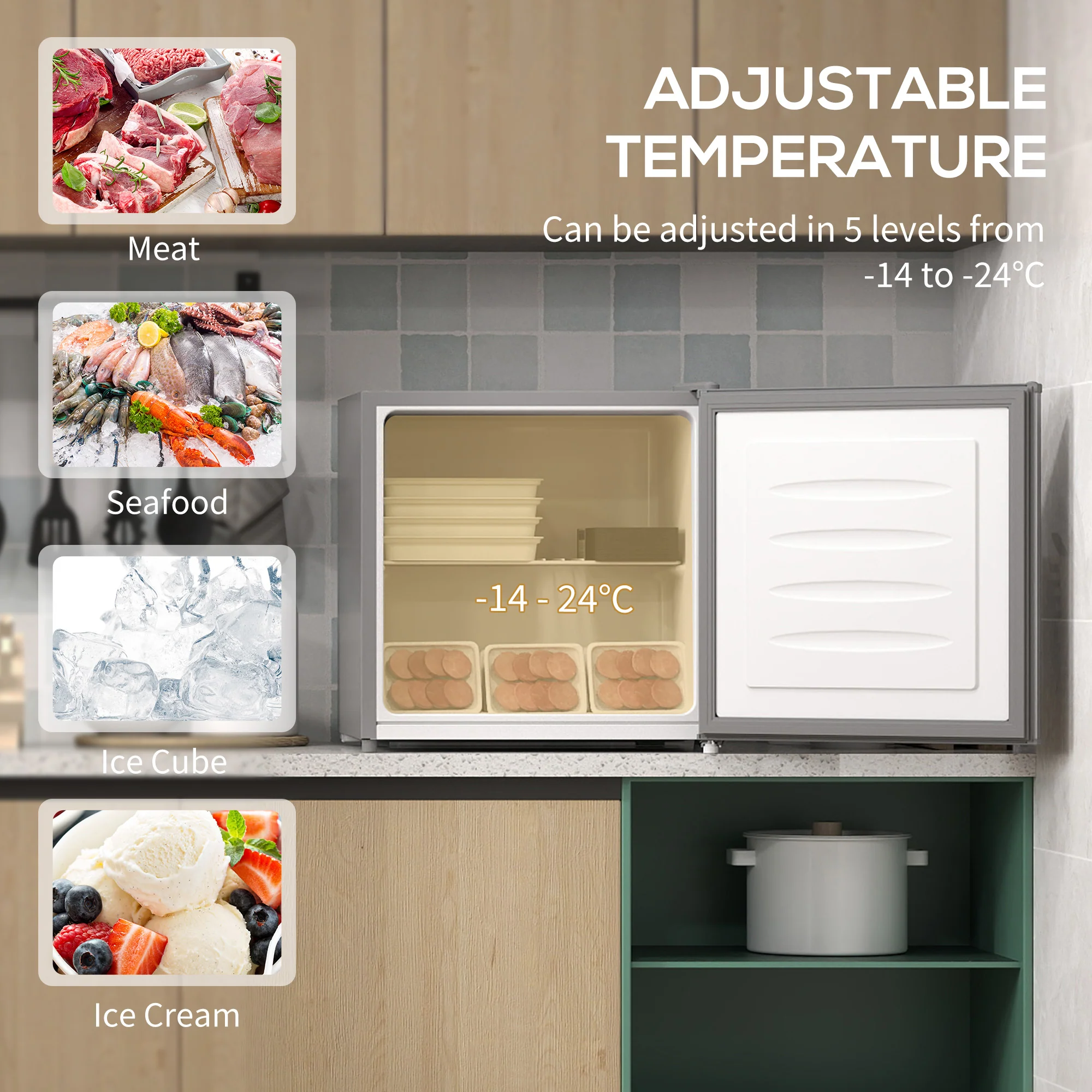 HOMCOM 35L Tabletop Freezer With Adjustable Temperature Wire Shelf - Image 3