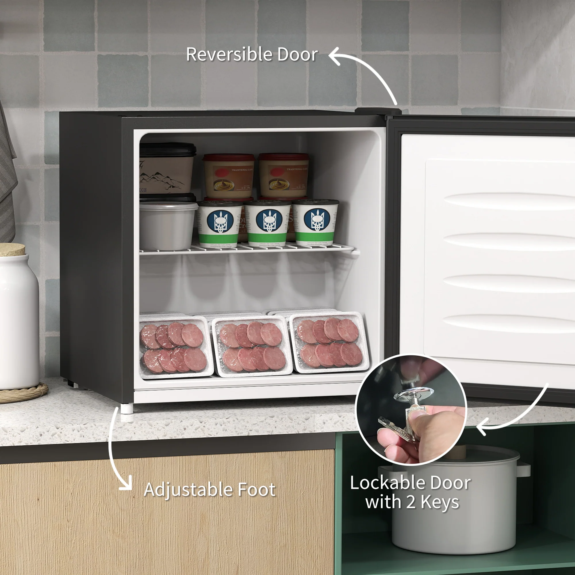 HOMCOM 35L Tabletop Freezer With Removable Wire Shelf And Two Keys - Image 6