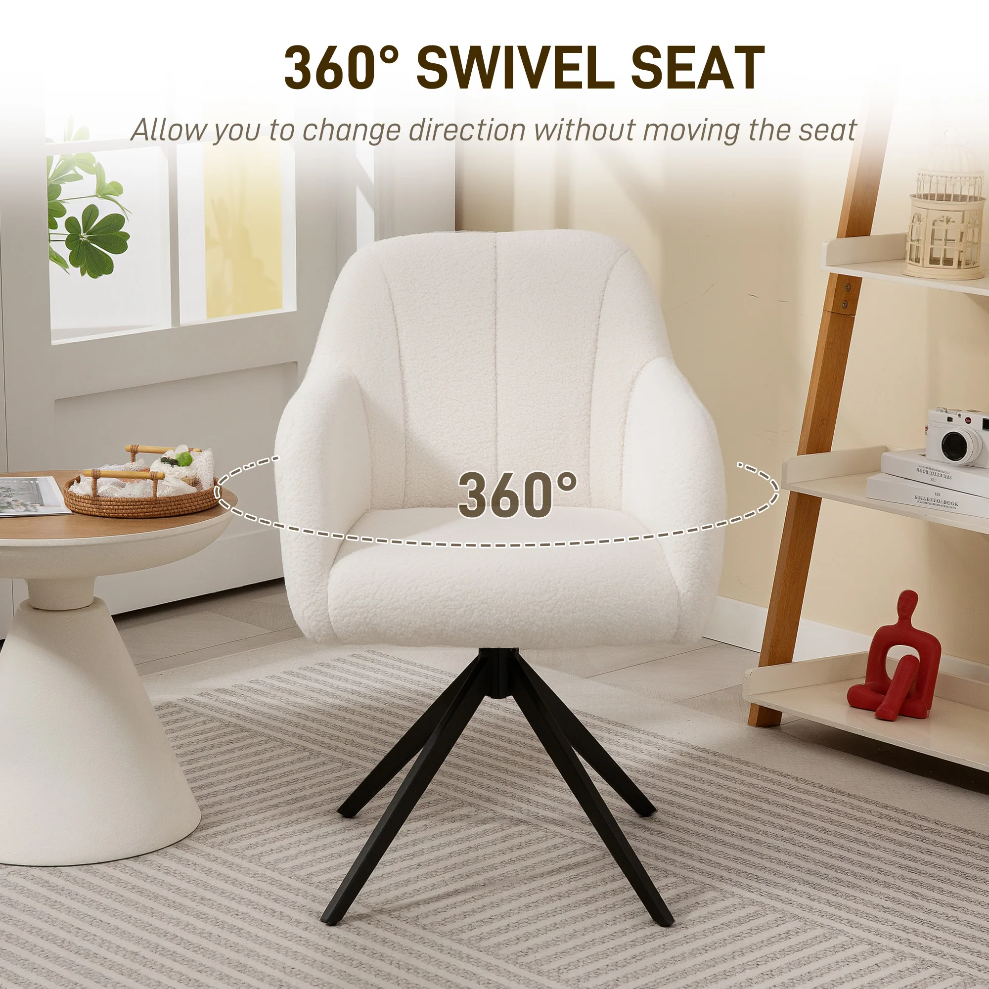 HOMCOM 360 Degree Swivel Accent Chair, Teddy Fleece Fabric Armchair for Bedroom - Image 4