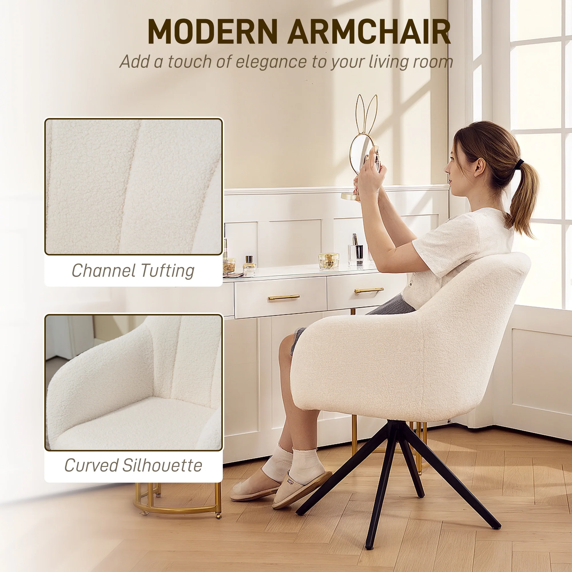 HOMCOM 360 Degree Swivel Accent Chair, Teddy Fleece Fabric Armchair for Bedroom - Image 6