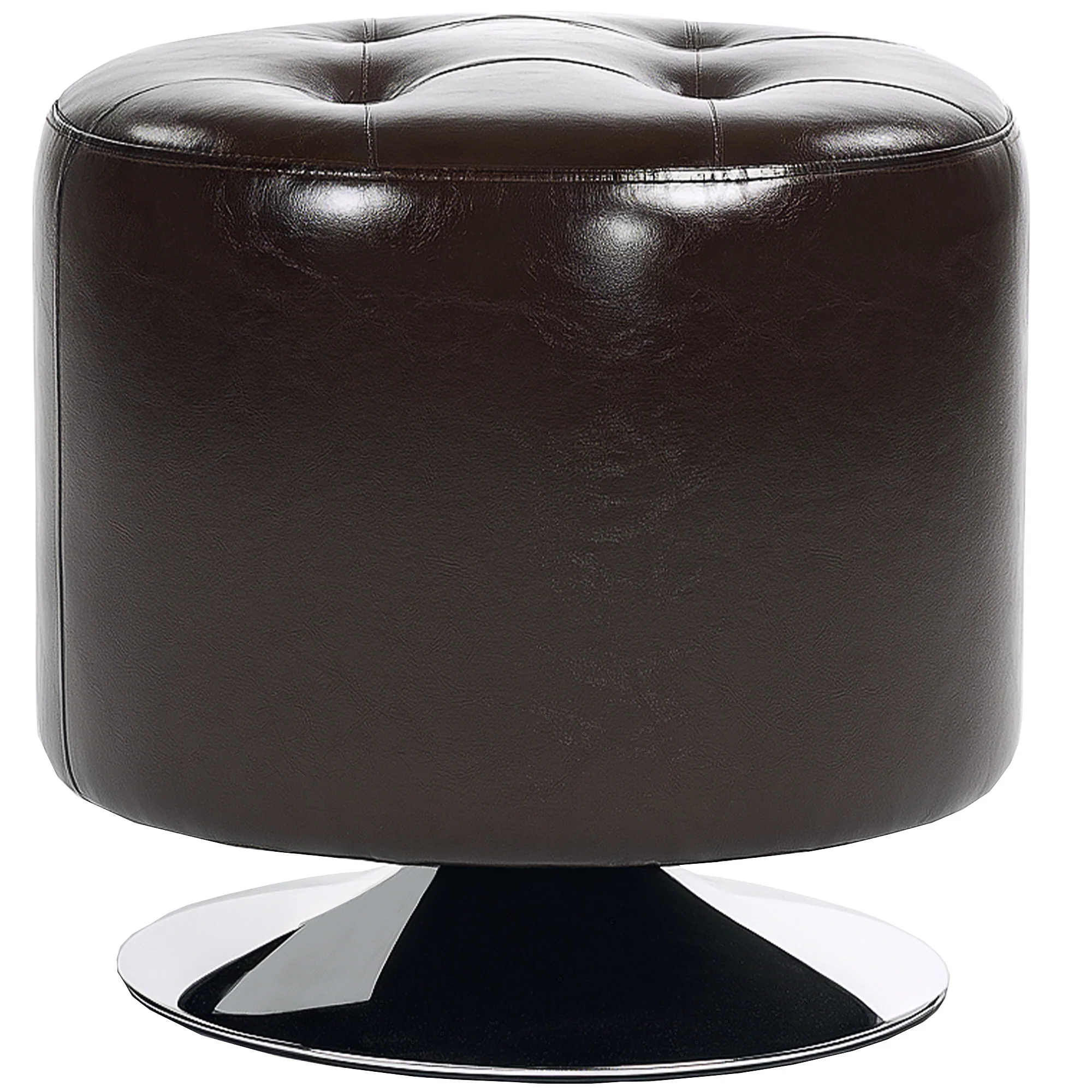 HOMCOM 360° Swivel Foot Stool PU Footstool With Thick Padding Brown
