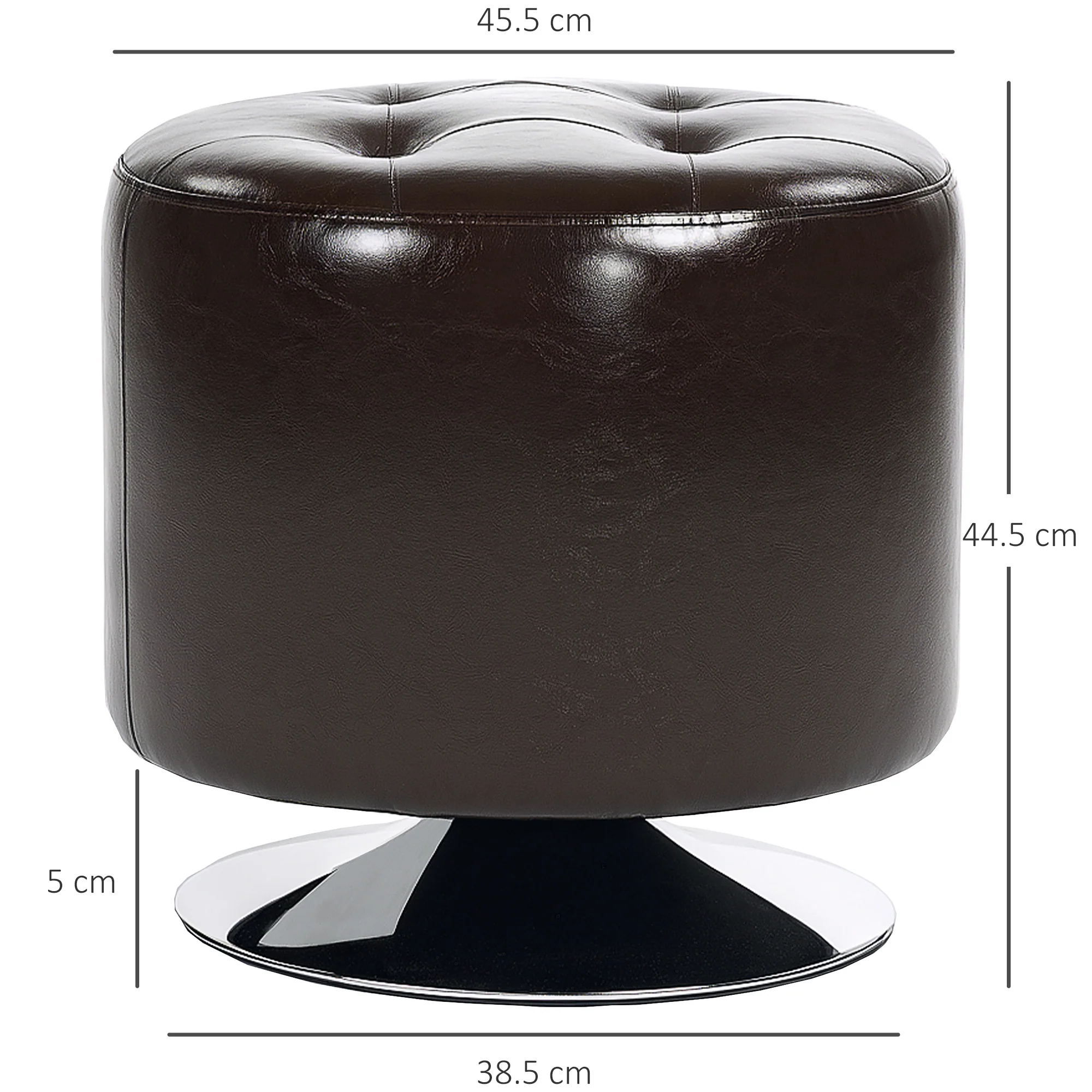 HOMCOM 360° Swivel Foot Stool PU Footstool With Thick Padding Brown - Image 5