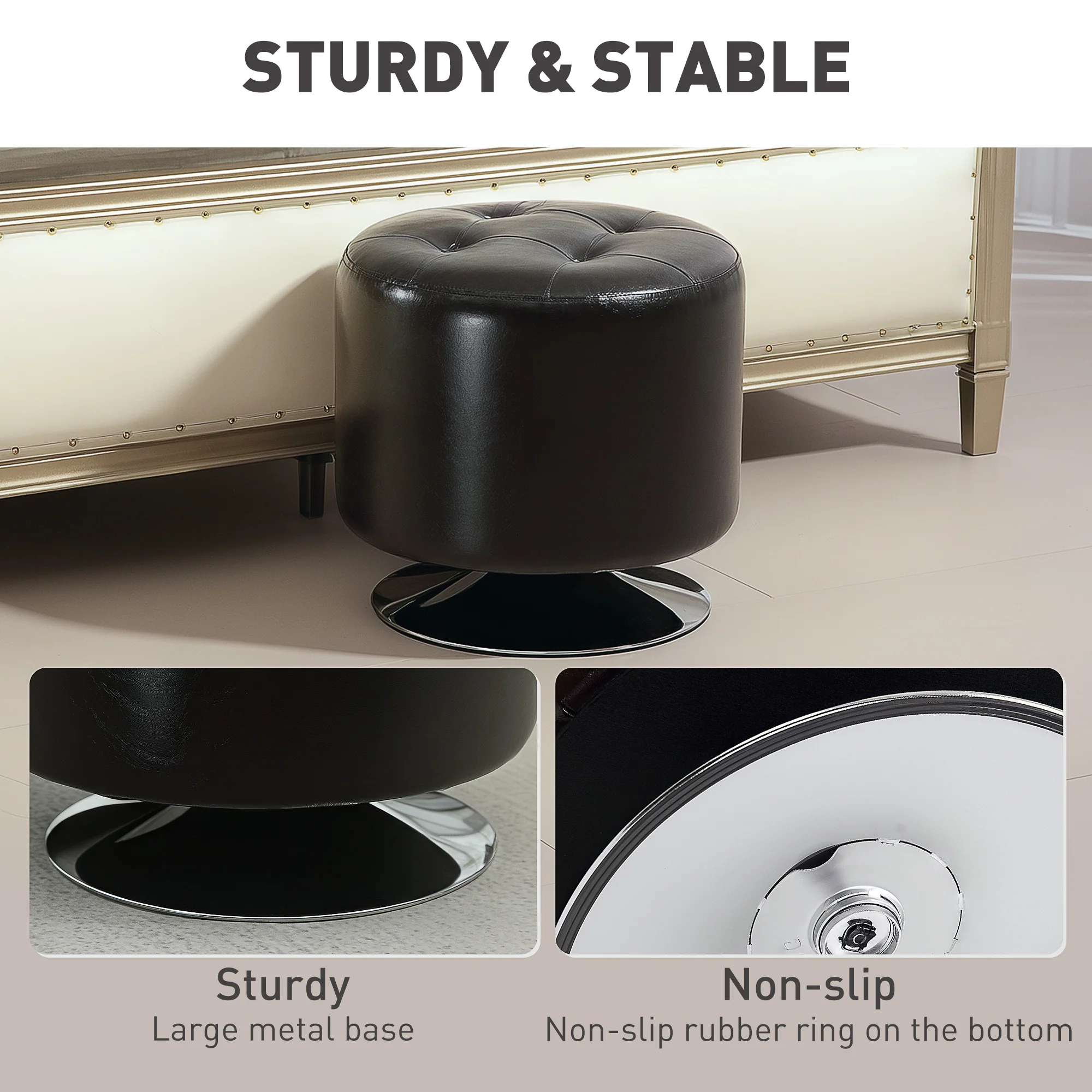 HOMCOM 360° Swivel Foot Stool PU Footstool With Thick Padding Brown - Image 6