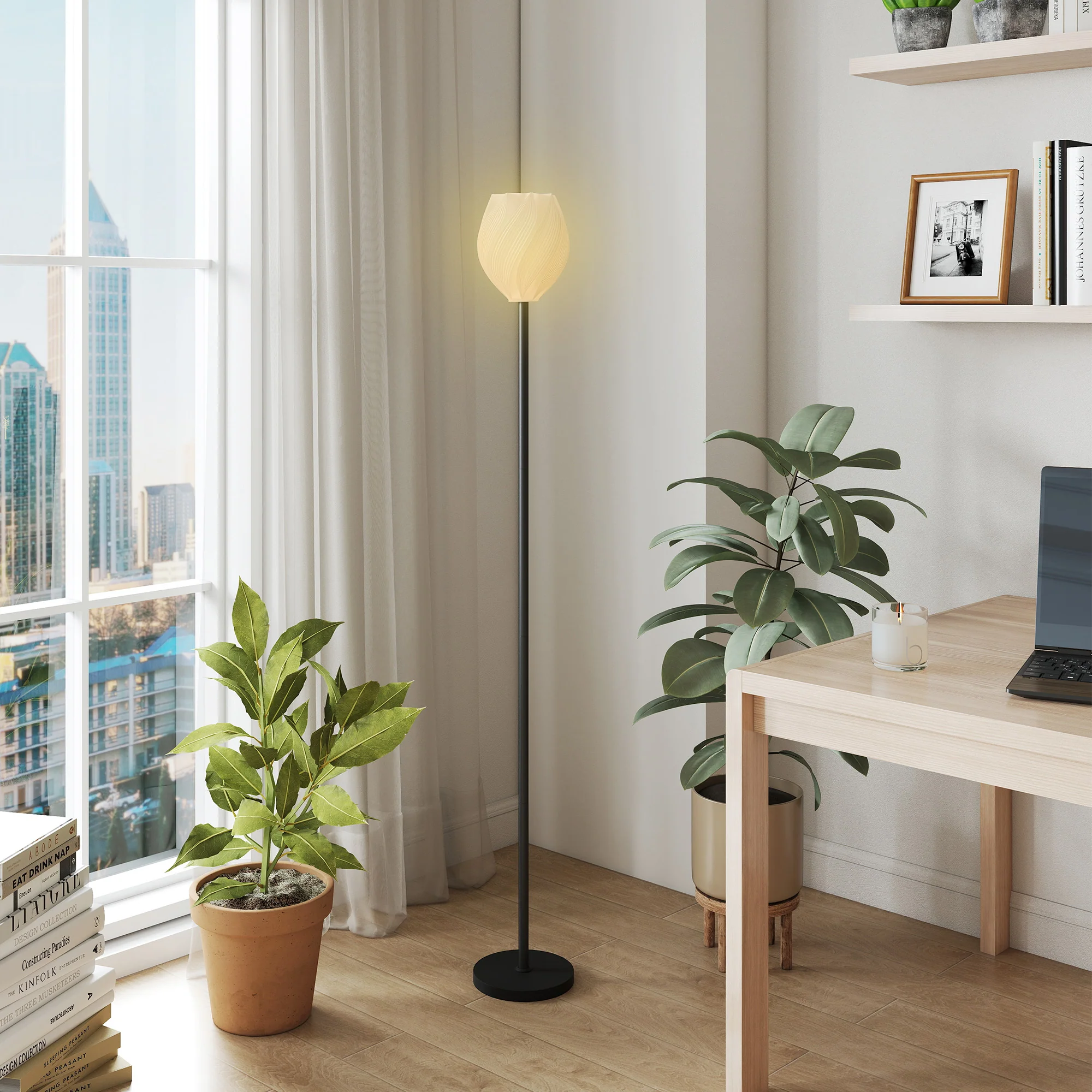 HOMCOM 3D Printed Standing Lamp With Shade, E27 Holder Without Bulb, White - Image 2