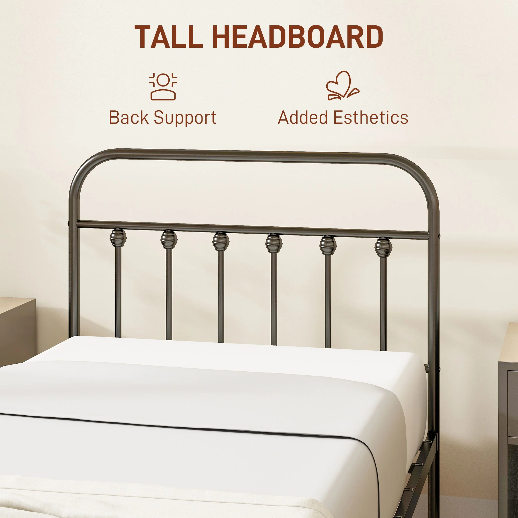 HOMCOM 3ft Metal Single Platform Bed Frame W/ Underbed Storage Headboard Black - Image 3
