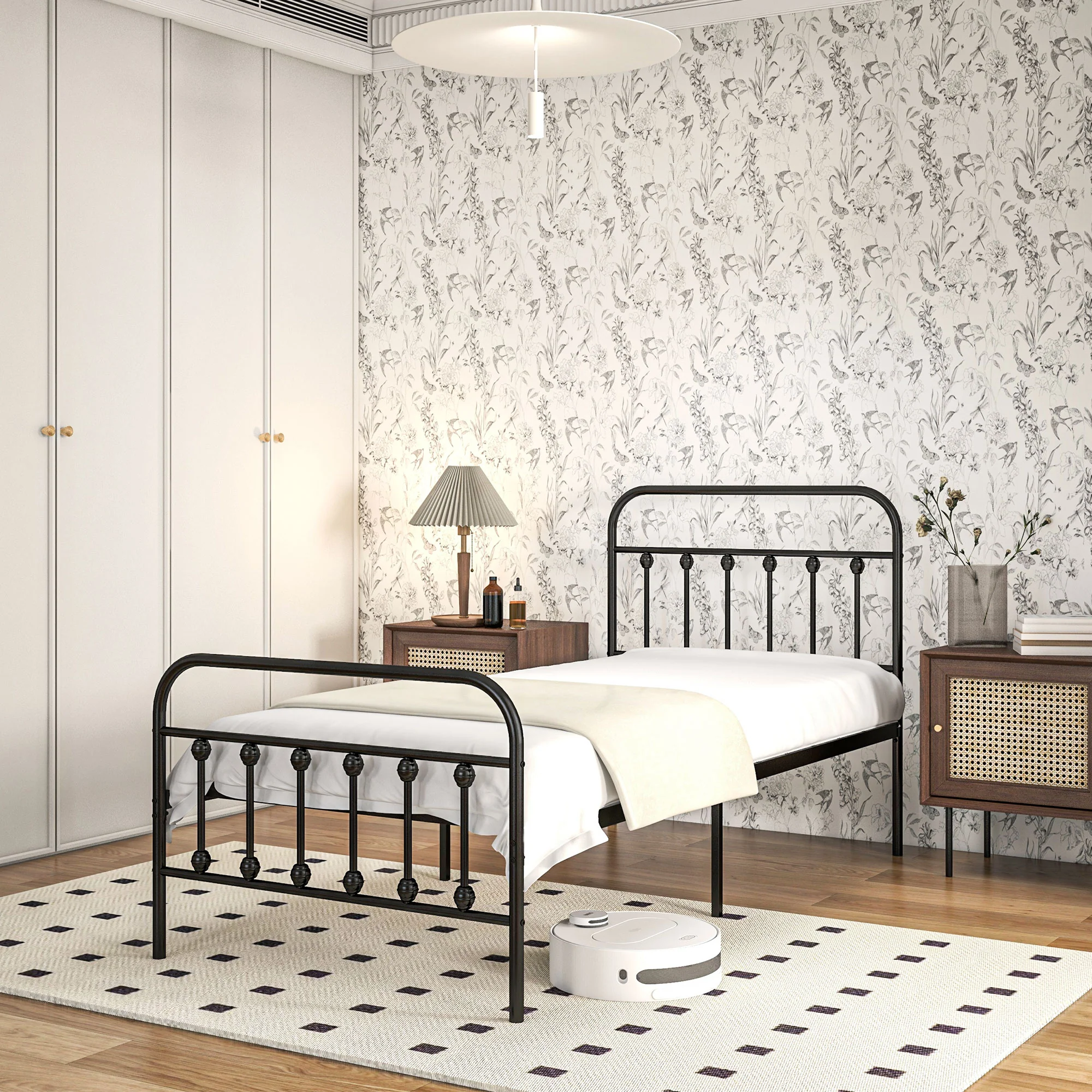 HOMCOM 3ft Metal Single Platform Bed Frame W/ Underbed Storage Headboard Black - Image 9