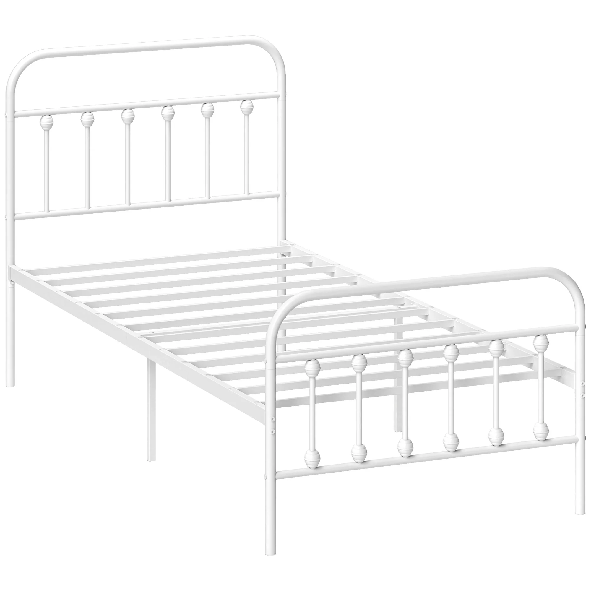 HOMCOM 3ft Metal Single Platform Bed Frame W/ Underbed Storage Headboard White