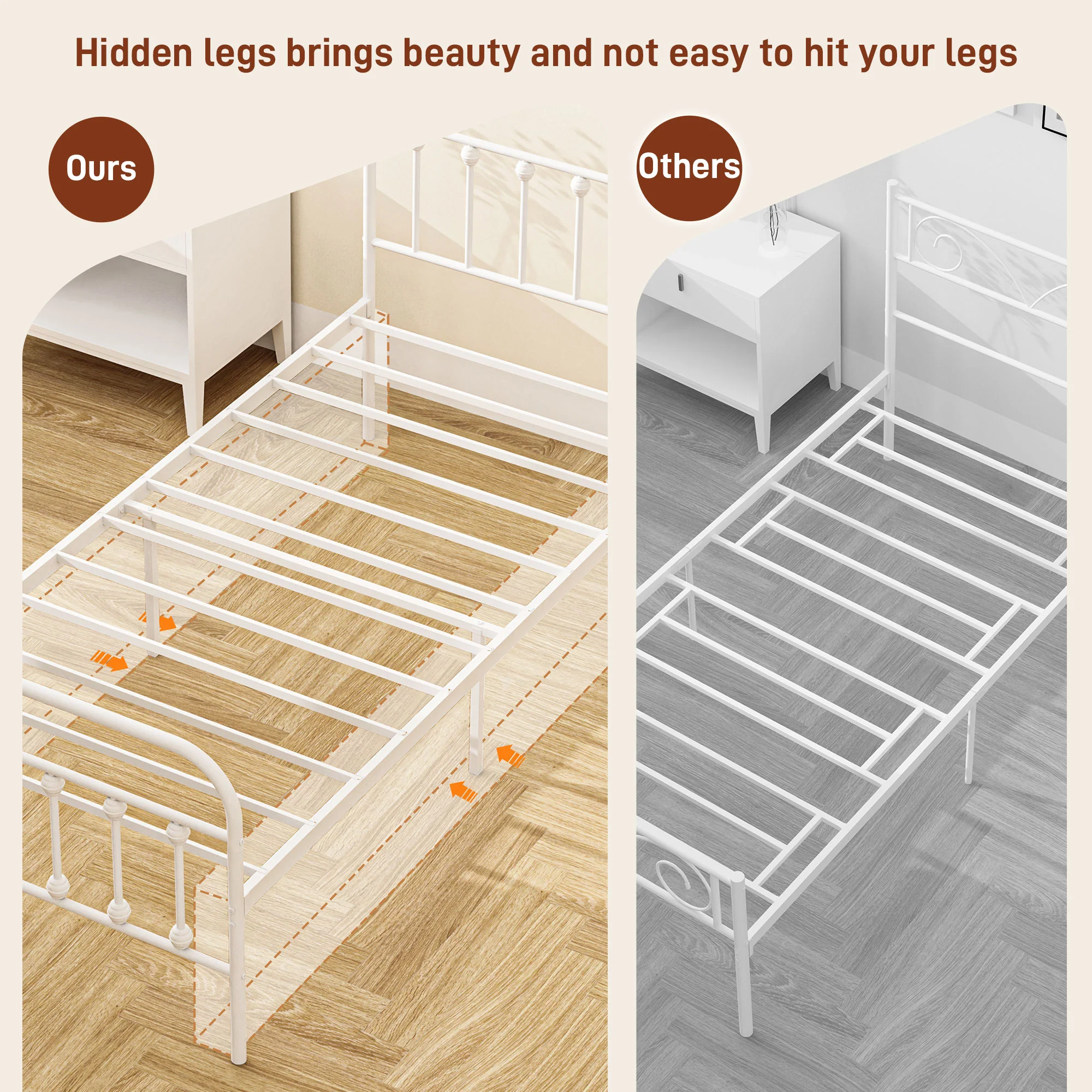 HOMCOM 3ft Metal Single Platform Bed Frame W/ Underbed Storage Headboard White - Image 8