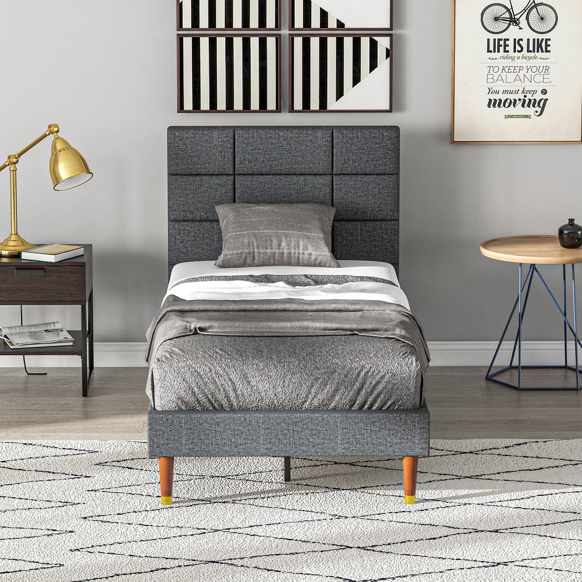 HOMCOM 3ft Upholstered Single Bed Frame W/ Wooden Slat No Box Spring Needed - Image 8