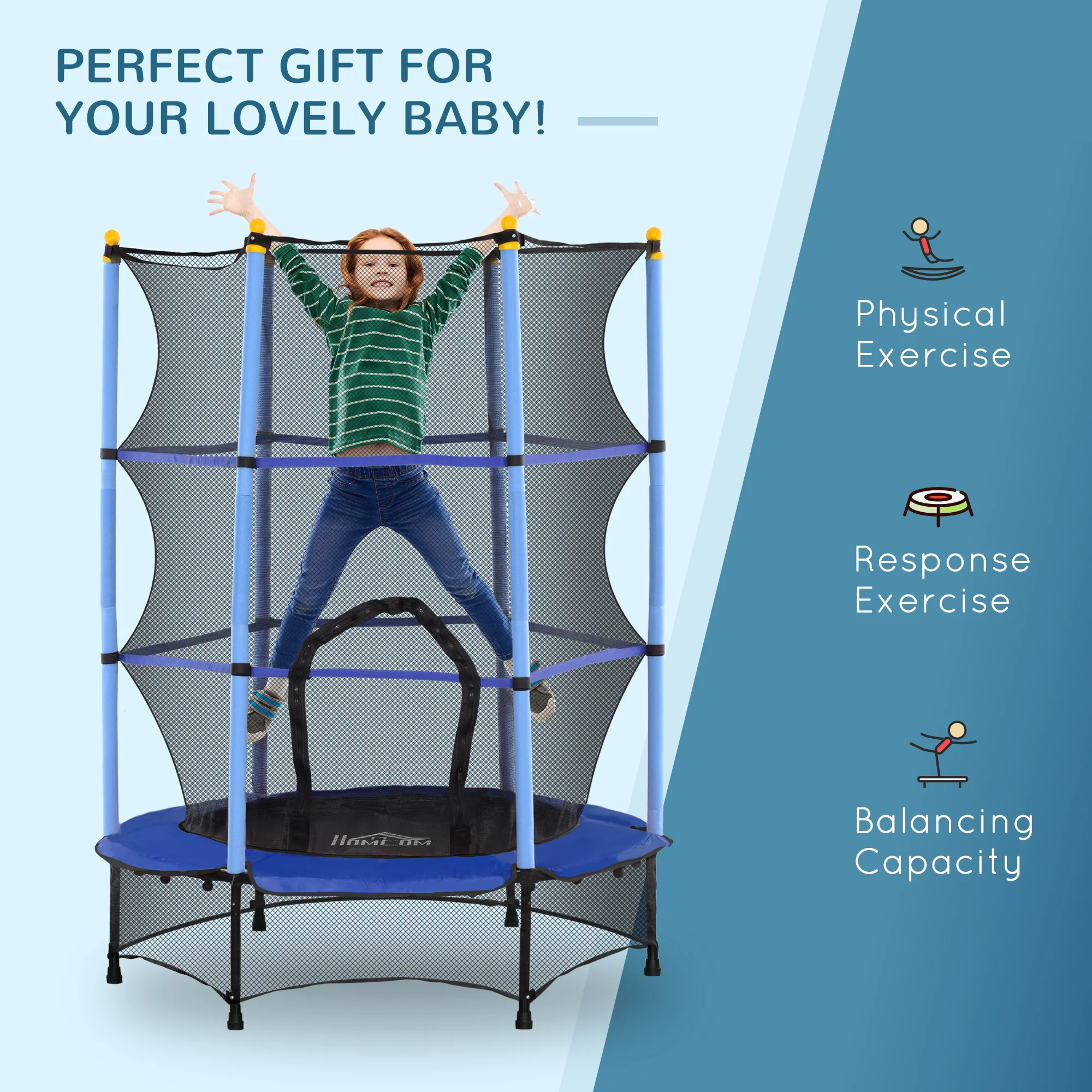 HOMCOM 4.6FT/75 Inch Kids Trampoline With Safety Enclosure, Indoor Outdoor - Image 23