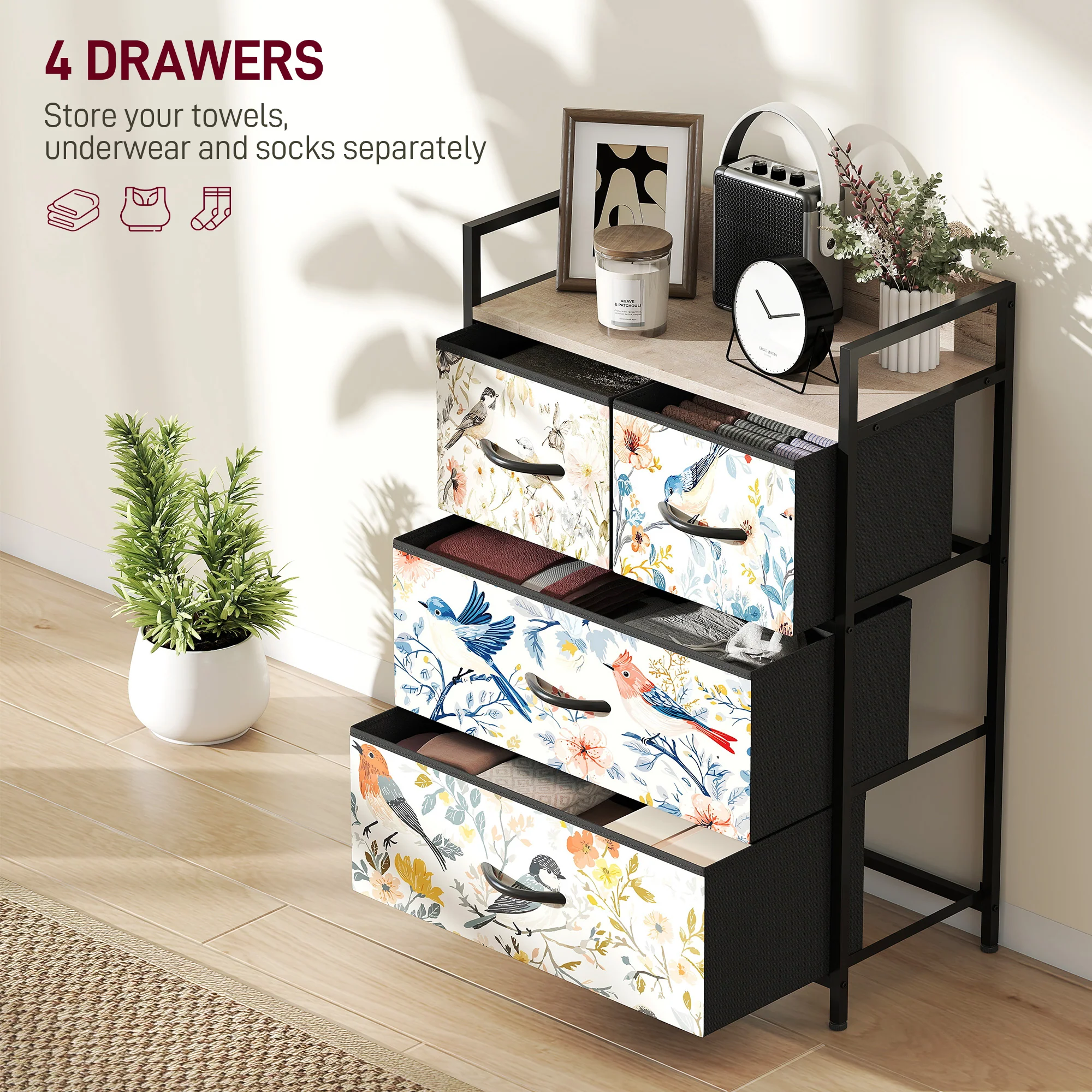 HOMCOM 4-Drawer Chest Of Drawers Fabric Dresser With Open Shelf - Image 12