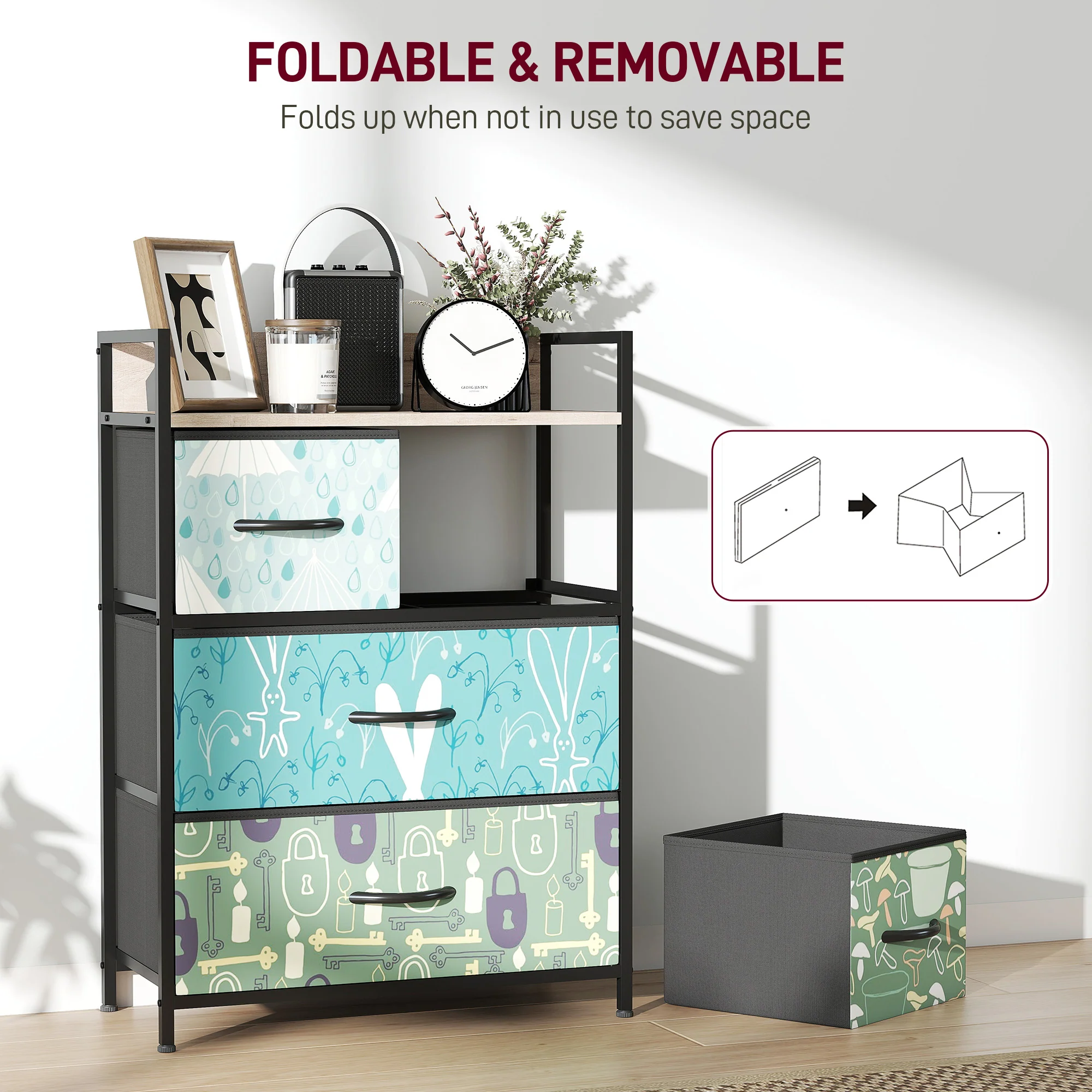 HOMCOM 4-Drawer Chest Of Drawers Fabric Dresser With Open Shelf - Image 6