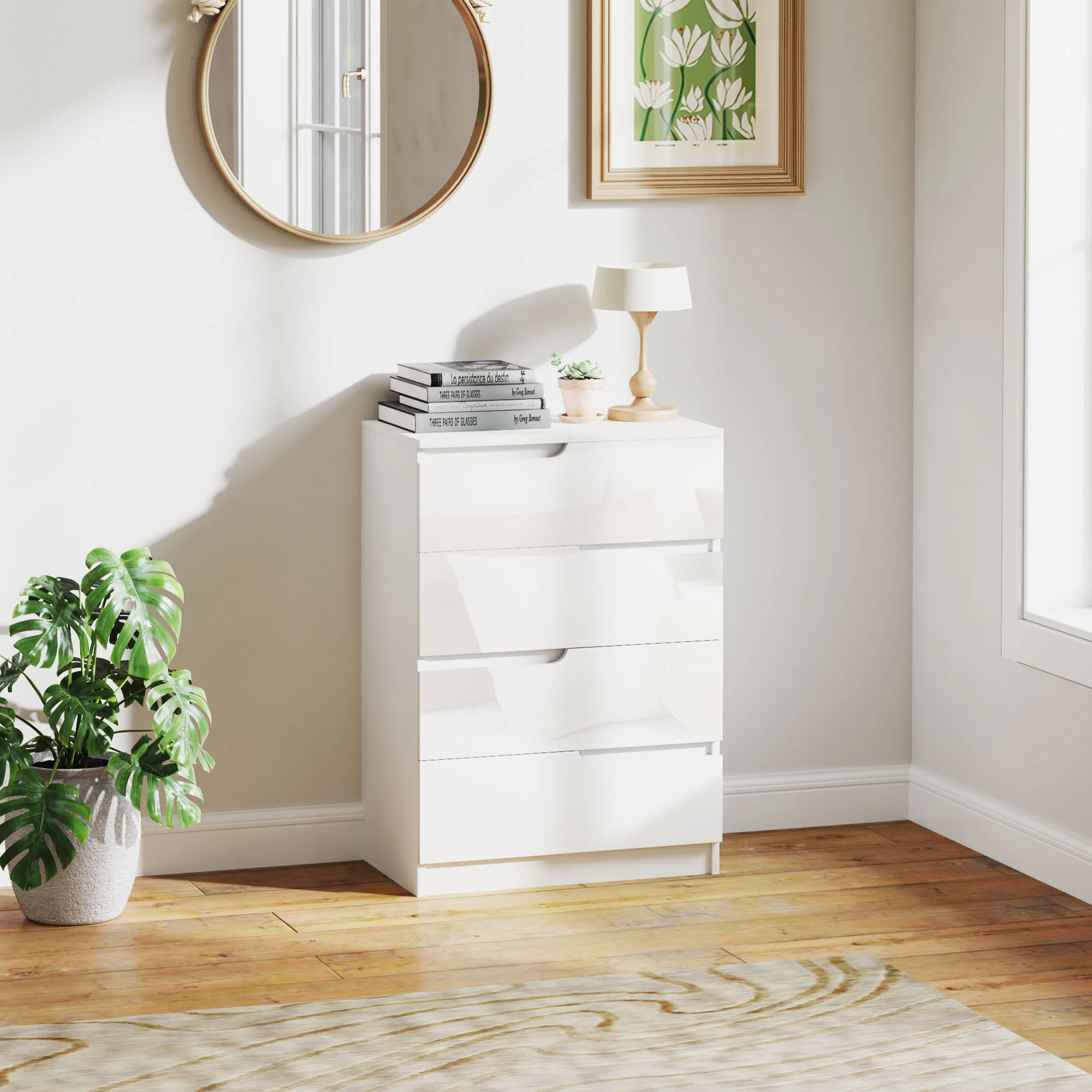 HOMCOM 4 Drawer Chest Of Drawers For Bedroom, 60 X 40 X 85cm, White - Image 2