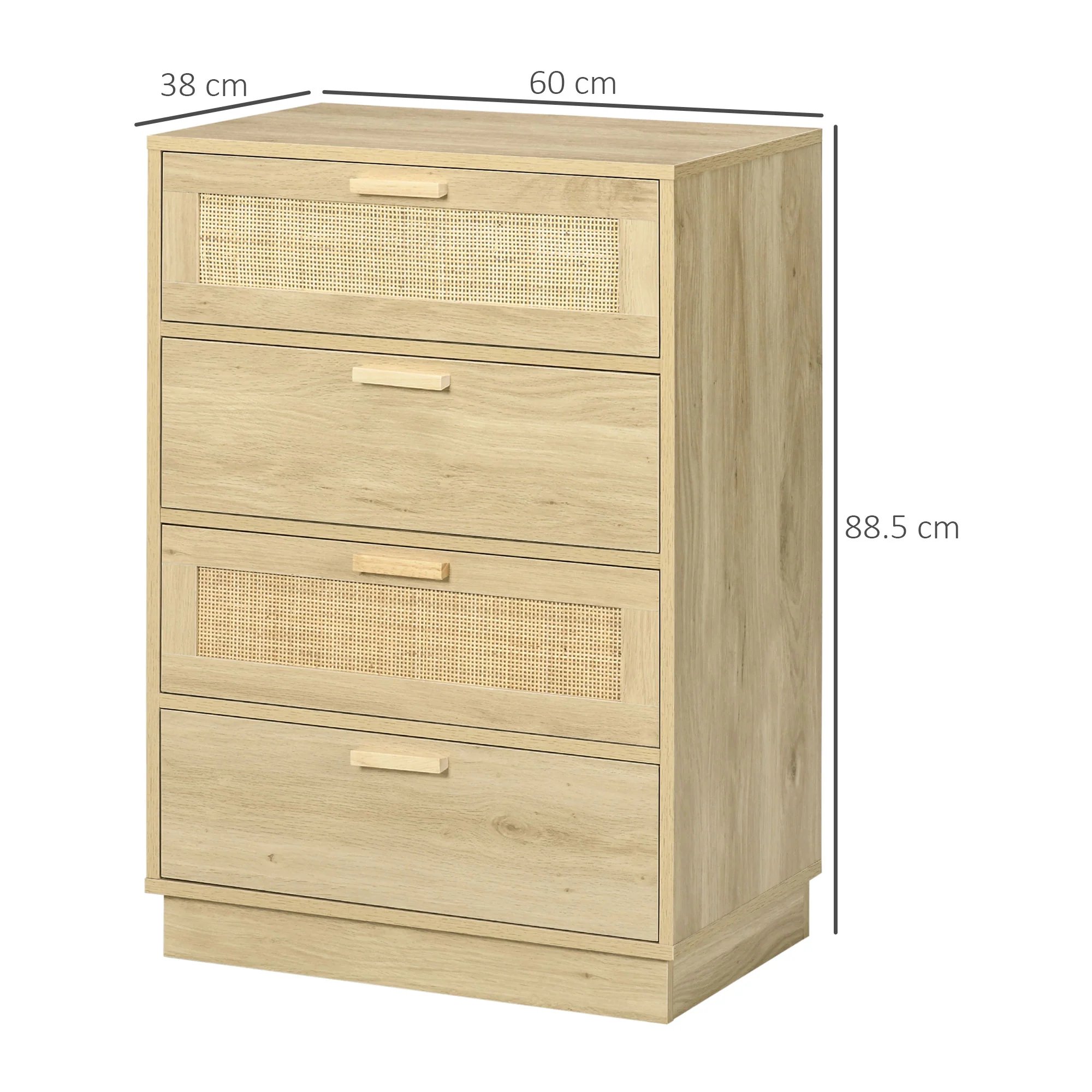 HOMCOM 4 Drawer Dresser, Boho Chest of Drawers Storage Cabinet, Natural - Image 5