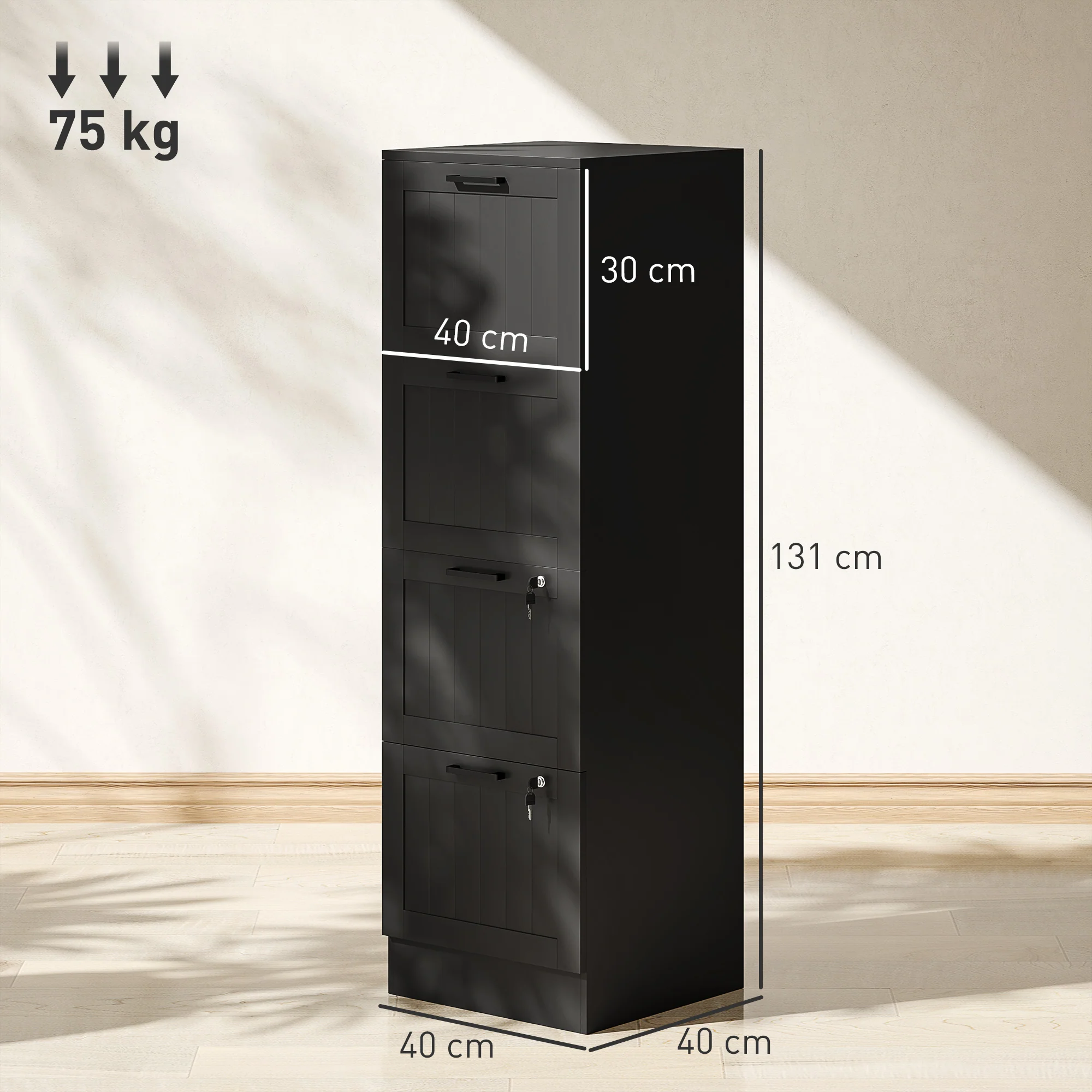 HOMCOM 4 Drawer File Cabinet with Lock and Adjustable Hanging Bars, Black - Image 5