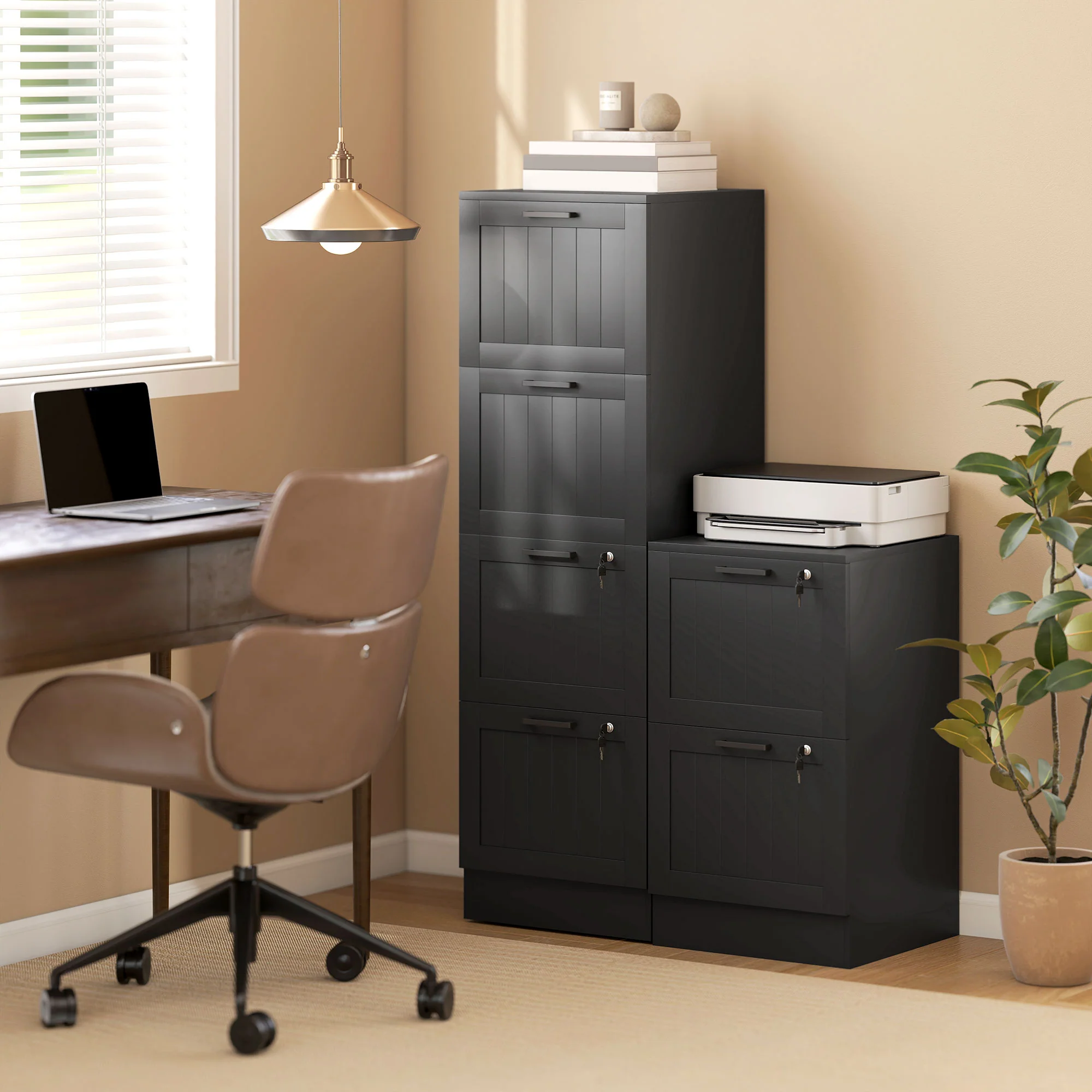 HOMCOM 4 Drawer File Cabinet with Lock and Adjustable Hanging Bars, Black - Image 8